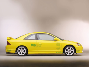 обоя автомобили, honda, 2001г, желтый, coupe, civic, jun