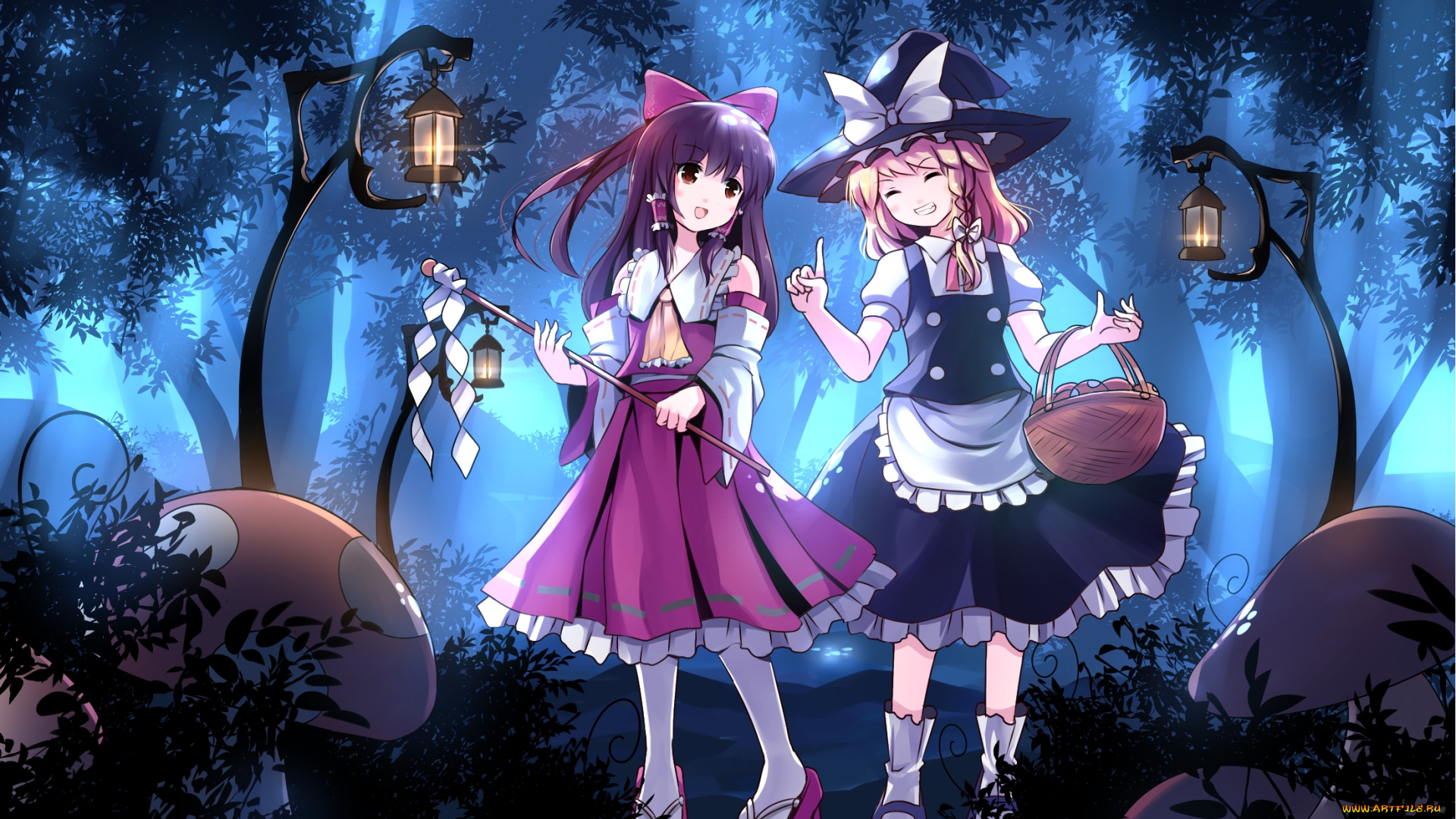 аниме, touhou, risutaru, kirisame, marisa, hakurei, reimu