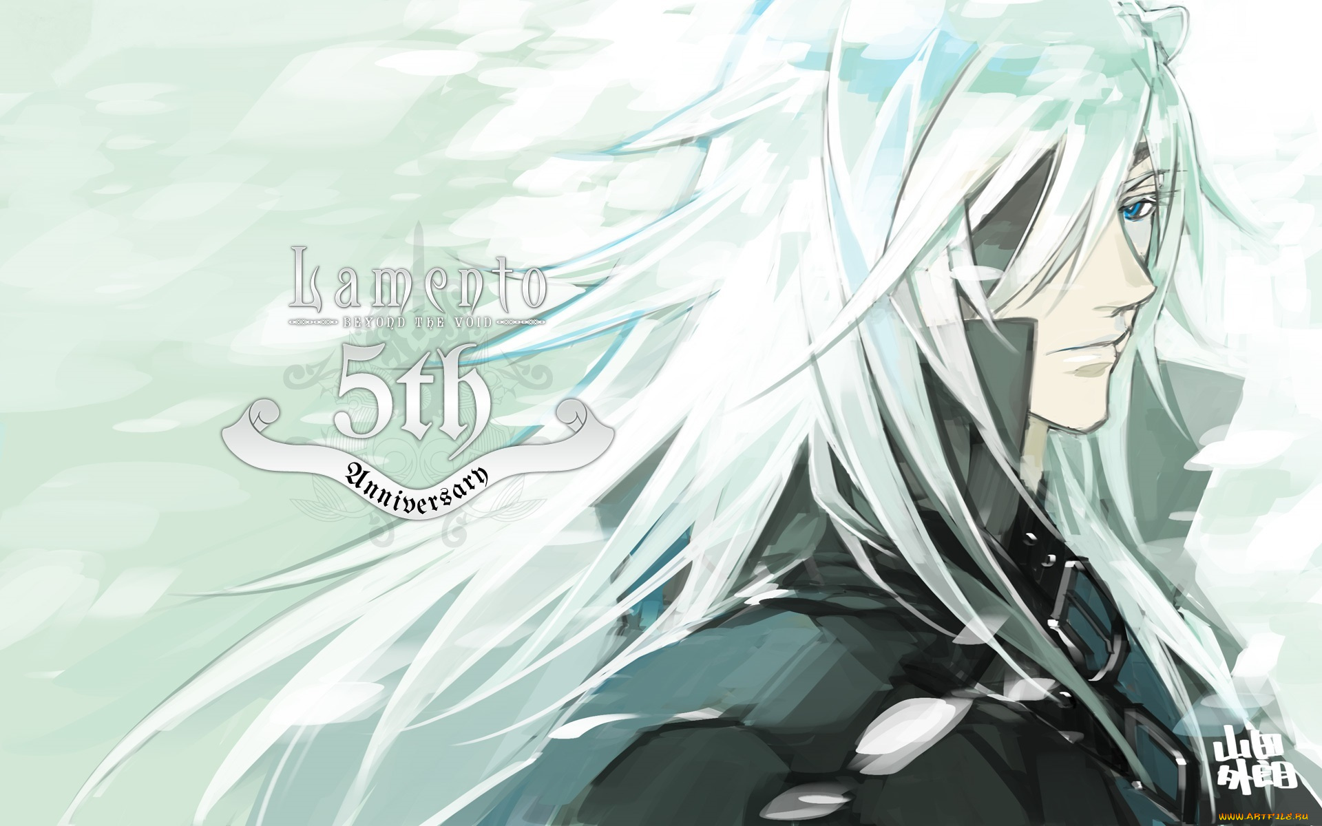 аниме, lamento, art, kazuaki, visual, novel, rai, демон, белые, волосы, ушки, лицо, повязка