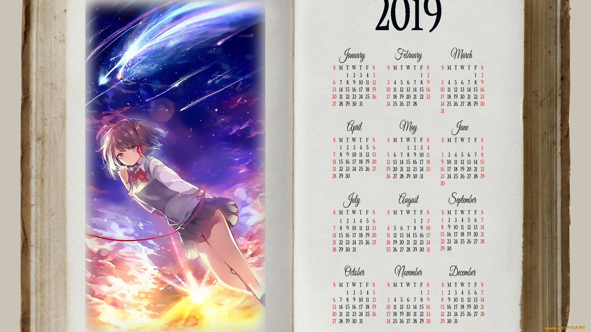 календари, аниме, девушка, книга