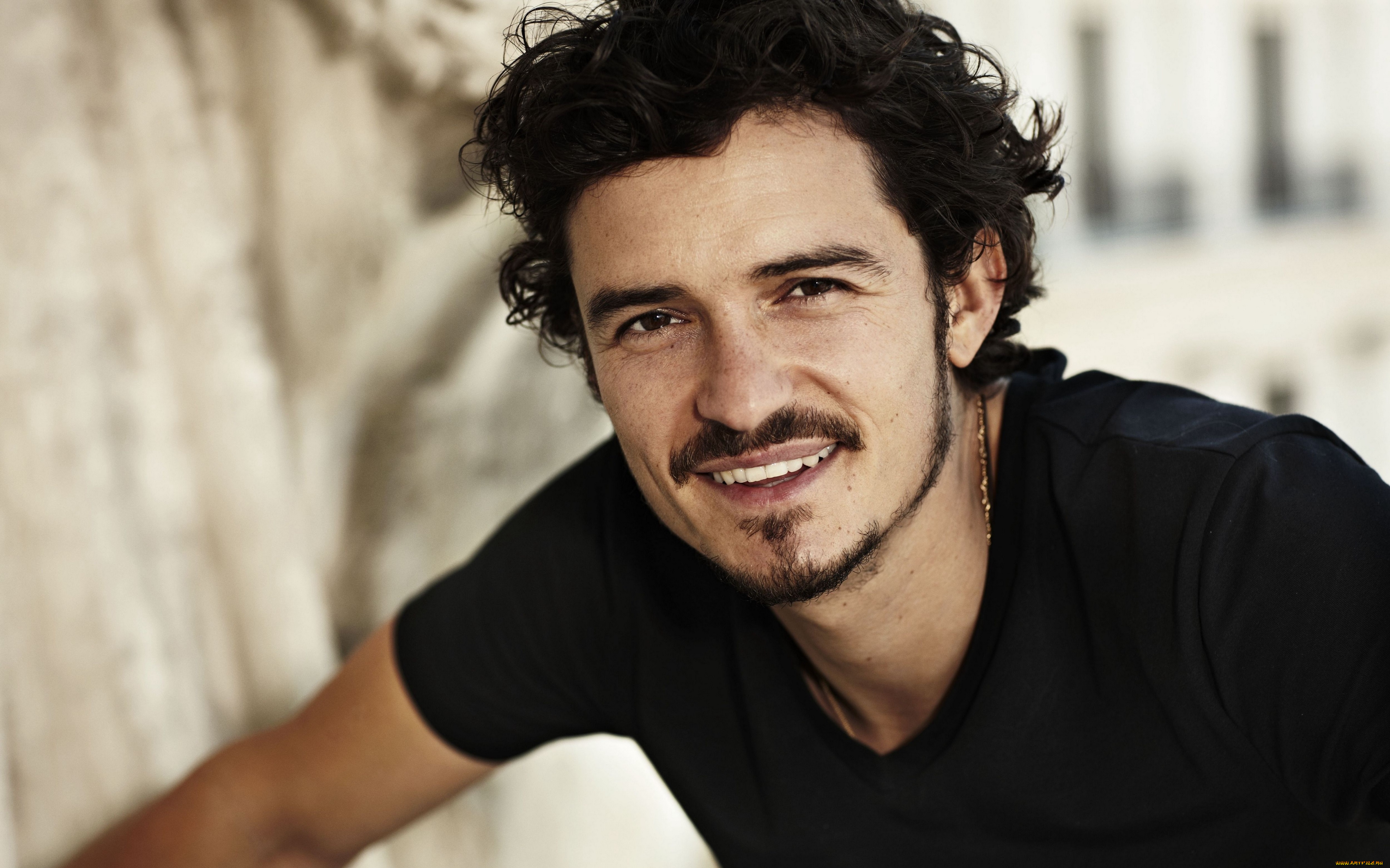 мужчины, orlando, bloom, лицо, футболка, улыбка, актер