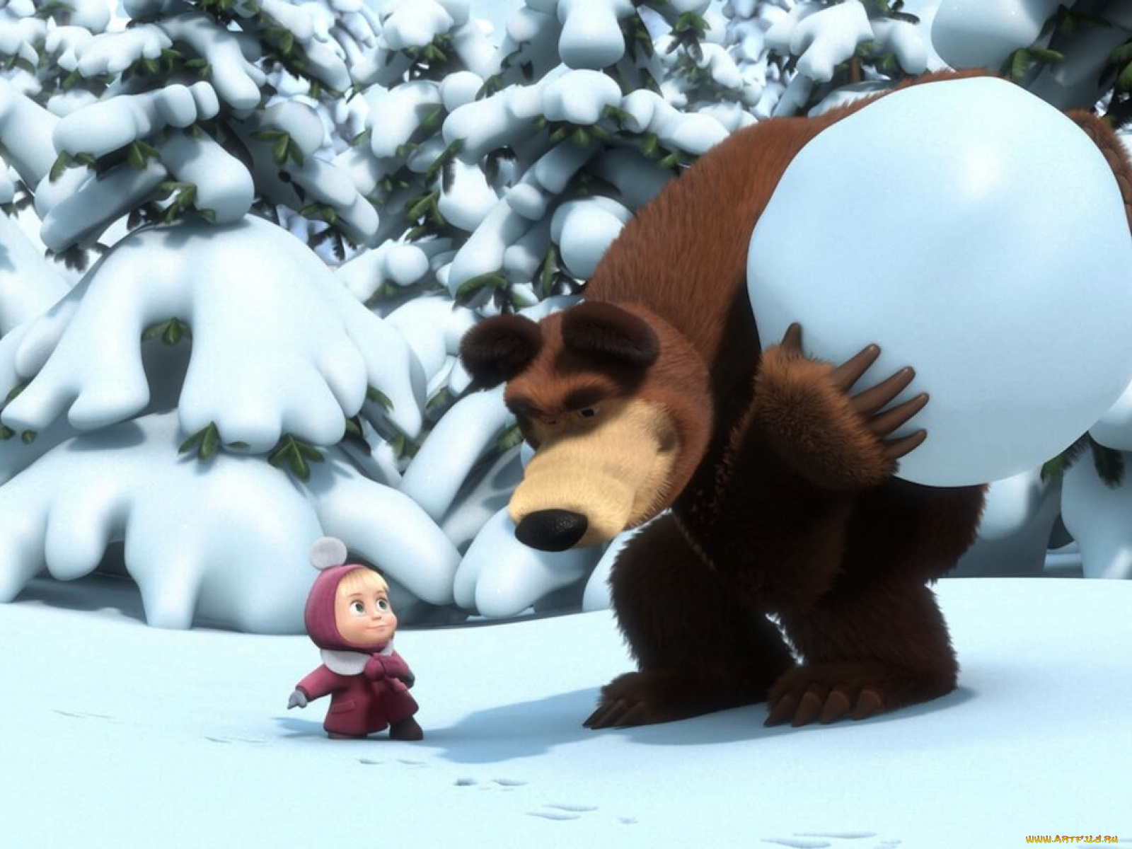 мультфильмы, маша, медведь, снег