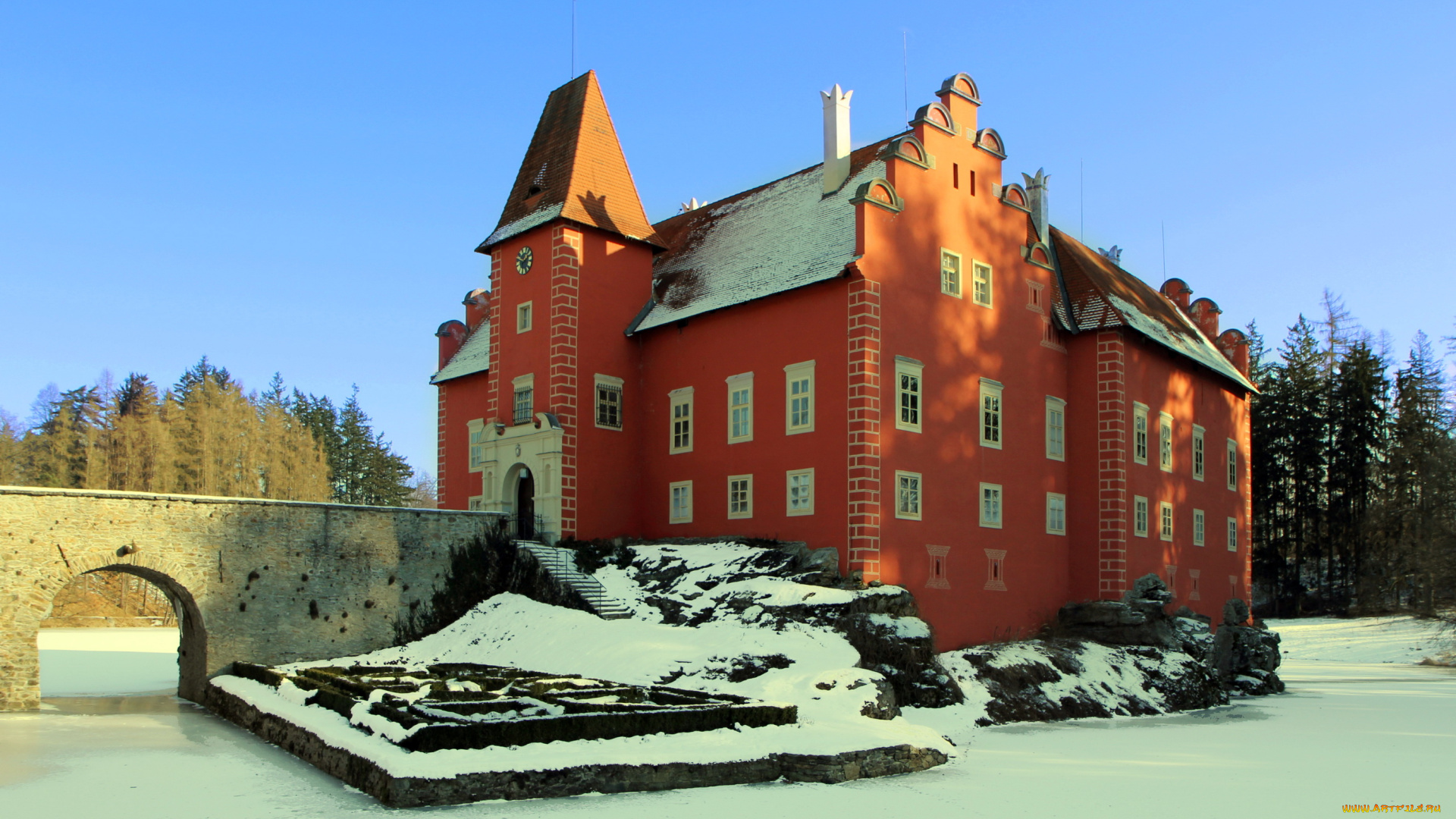 czech, republic, castle, chervena, lhota, города, дворцы, замки, крепости, замок, зима, снег