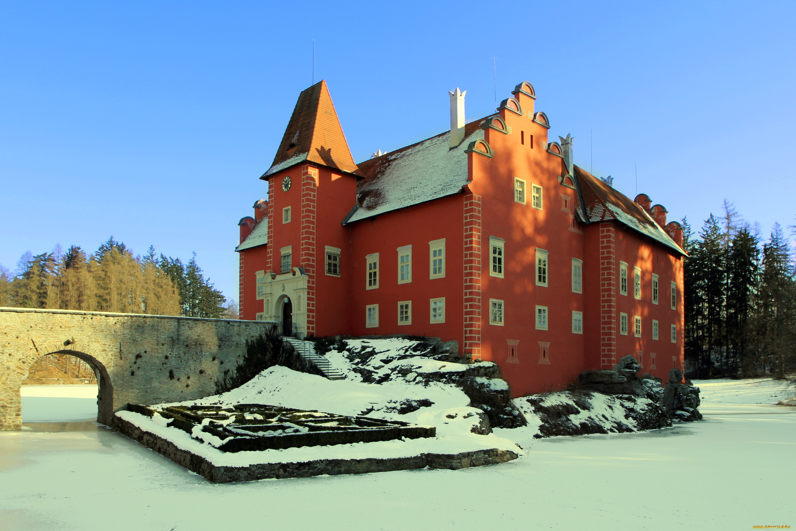 czech, republic, castle, chervena, lhota, города, дворцы, замки, крепости, замок, зима, снег