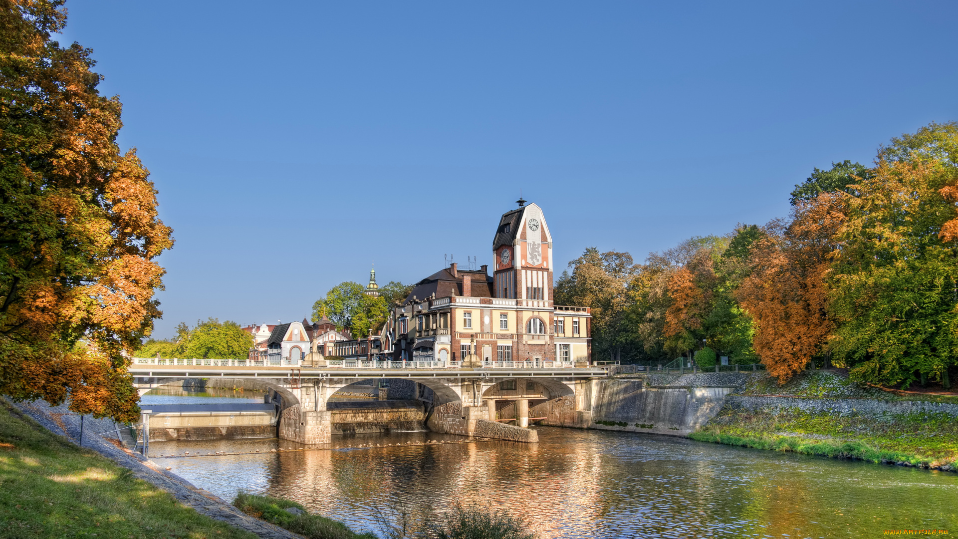 hradec, krflove, Чехия, города, мосты, дома, мост, река