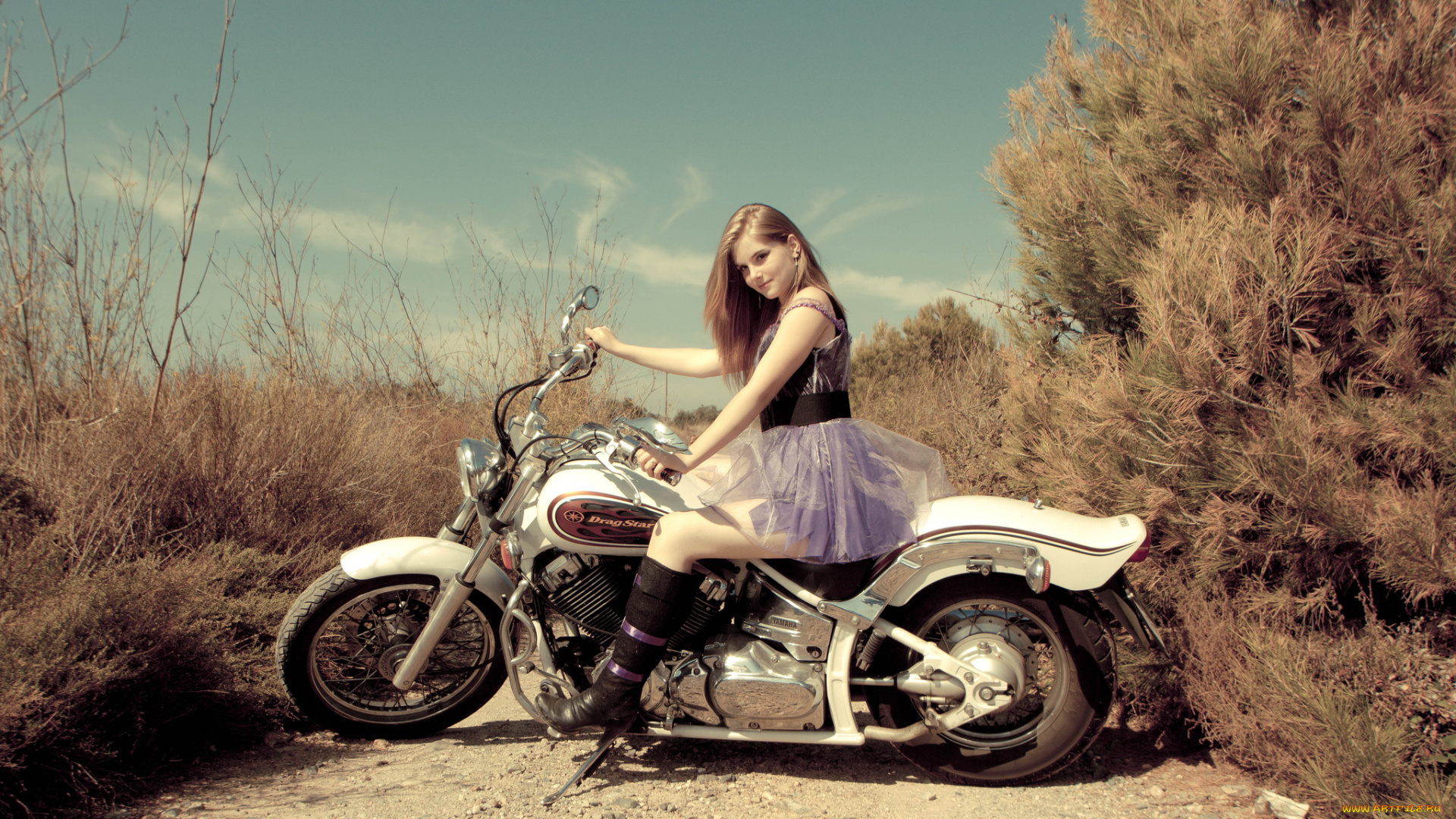 мотоциклы, мото, девушкой, дорога, star