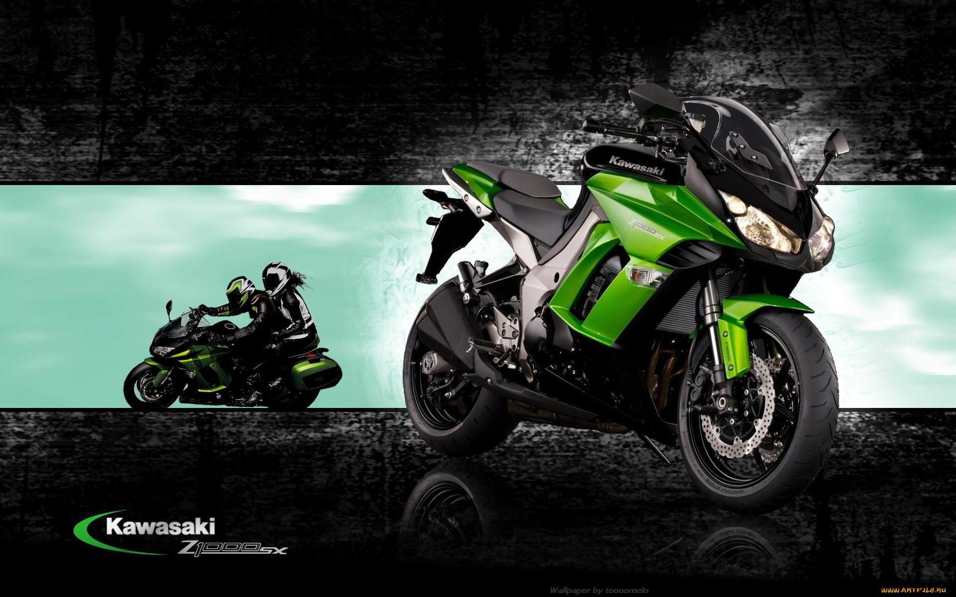kawasaki, z100sx, мотоциклы, зеленый, скорость, мотоциклисты