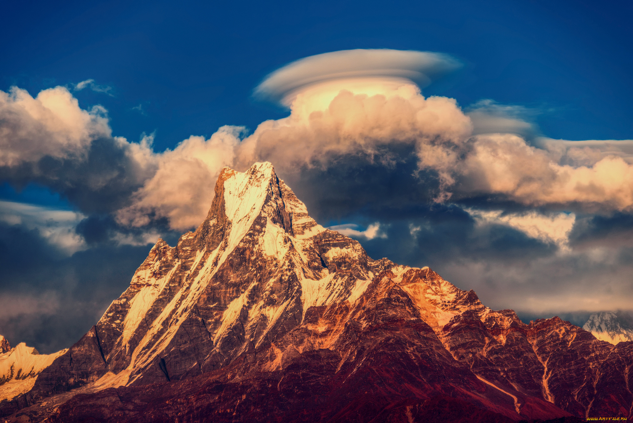 горный, массив, аннапурна, природа, горы, небо, гималаи, облака, непал