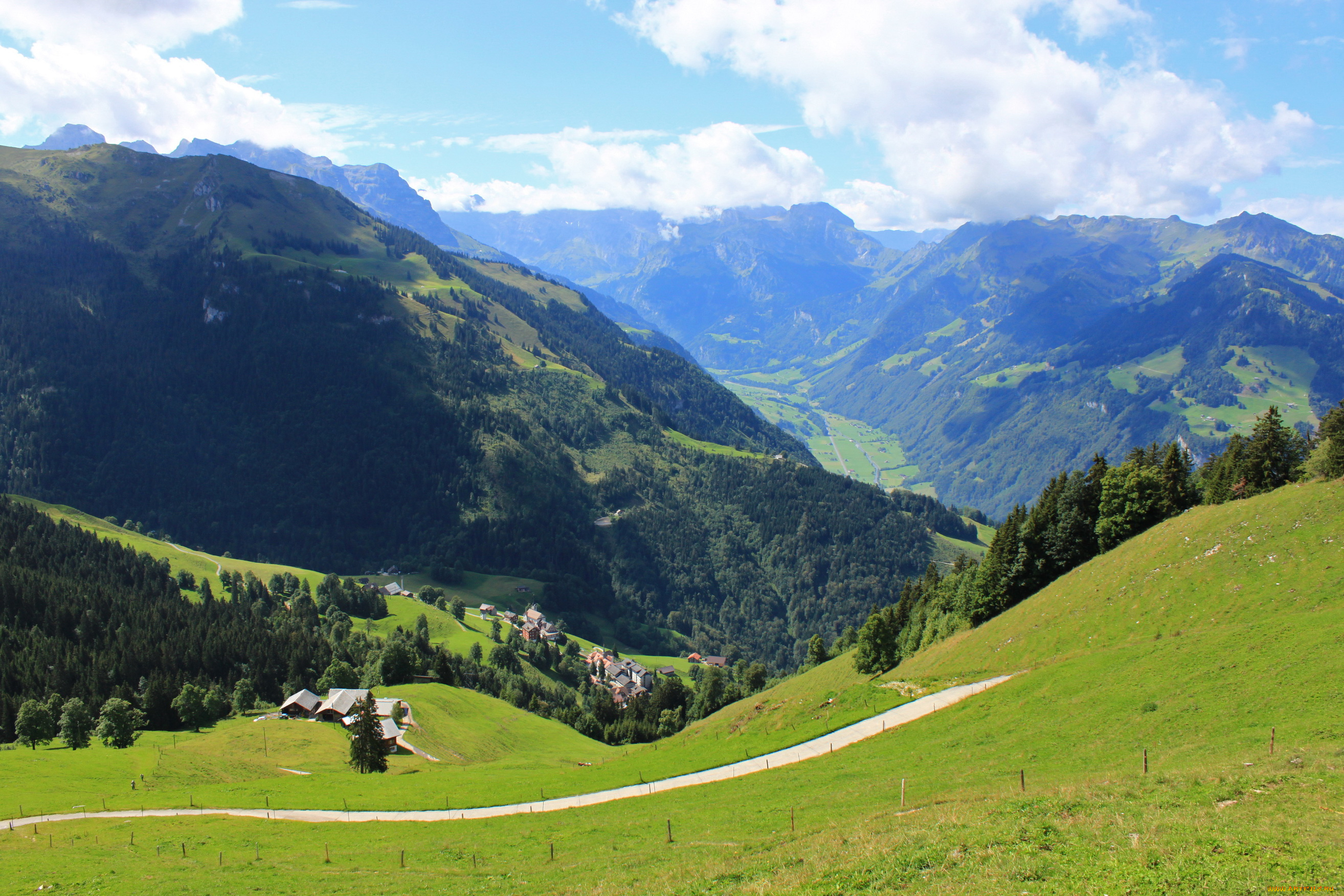 швейцария, природа, горы, плато, трава