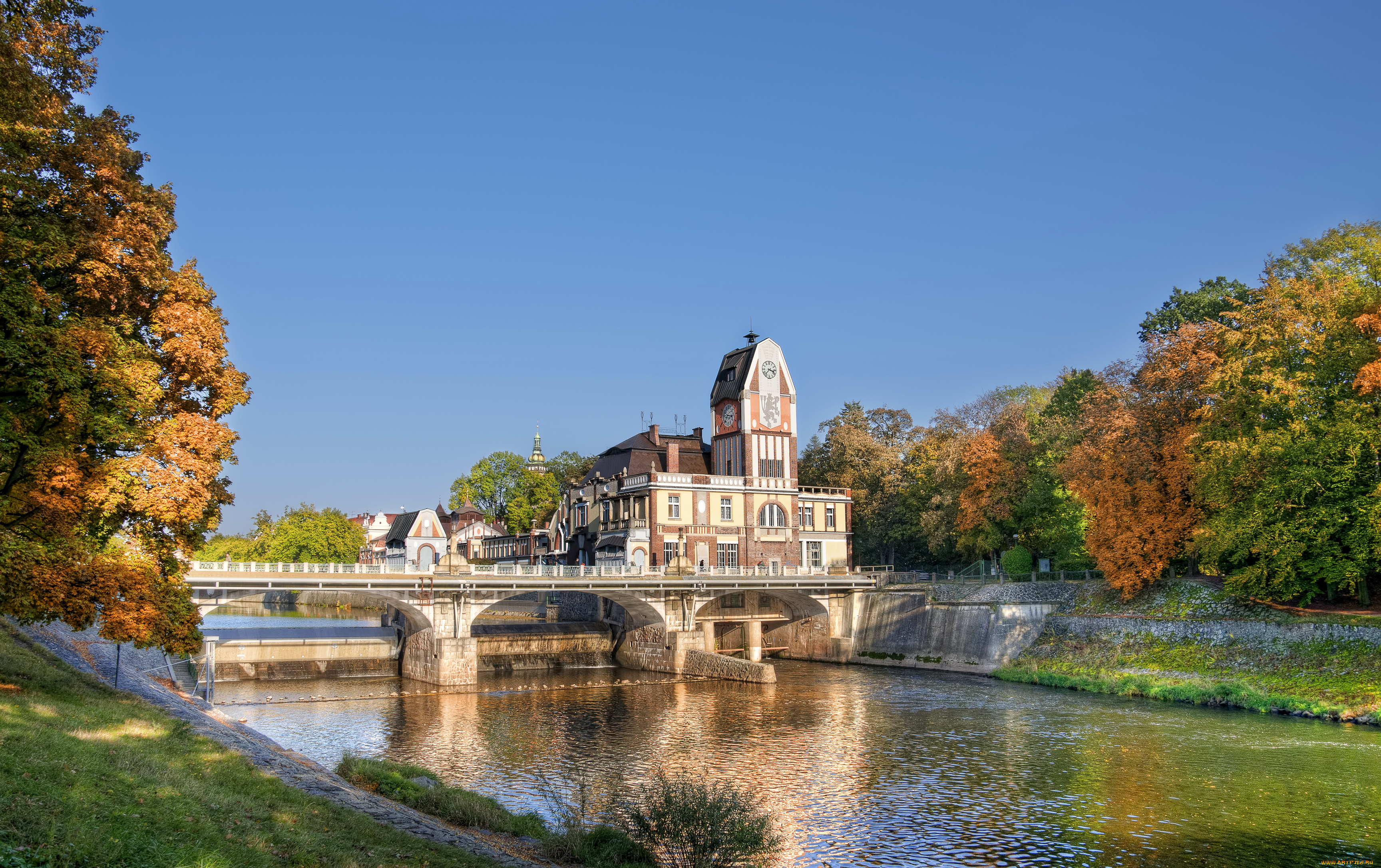 hradec, krflove, Чехия, города, мосты, дома, мост, река