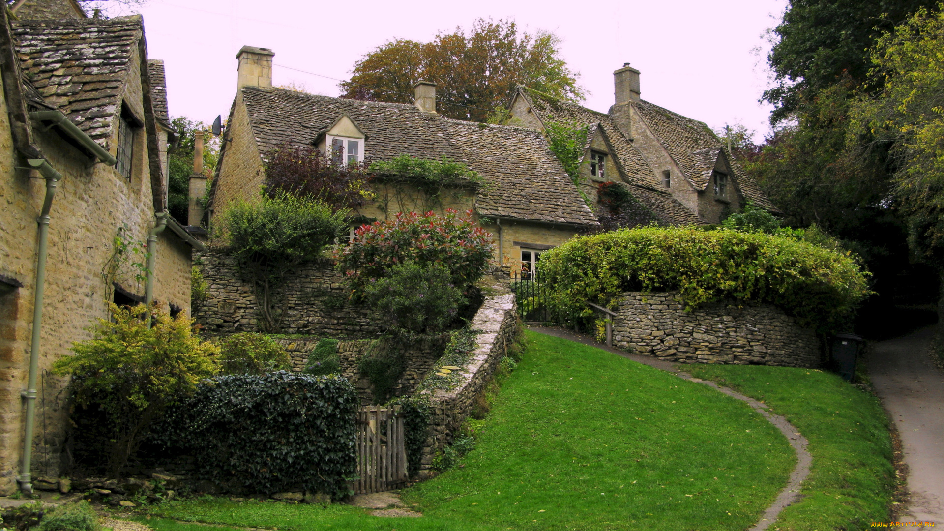 bibury, , gloucestershire, англия, города, -, здания, , дома, трава, улица, дома, англия, gloucestershire