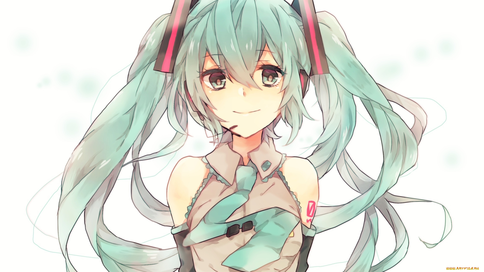 vocaloid, аниме, арт, tenrei, jiu, ziu, dh, девушка, hatsune, miku, улыбка, микрофон