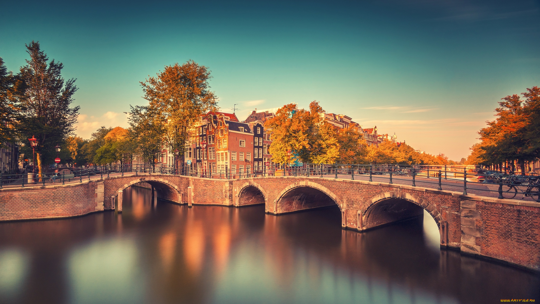 города, амстердам, , нидерланды, река, мост