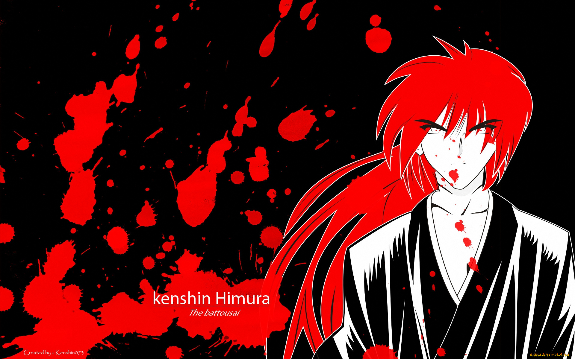 аниме, rurouni, kenshin, кровь, самурай, kenshin, himura, мужчина