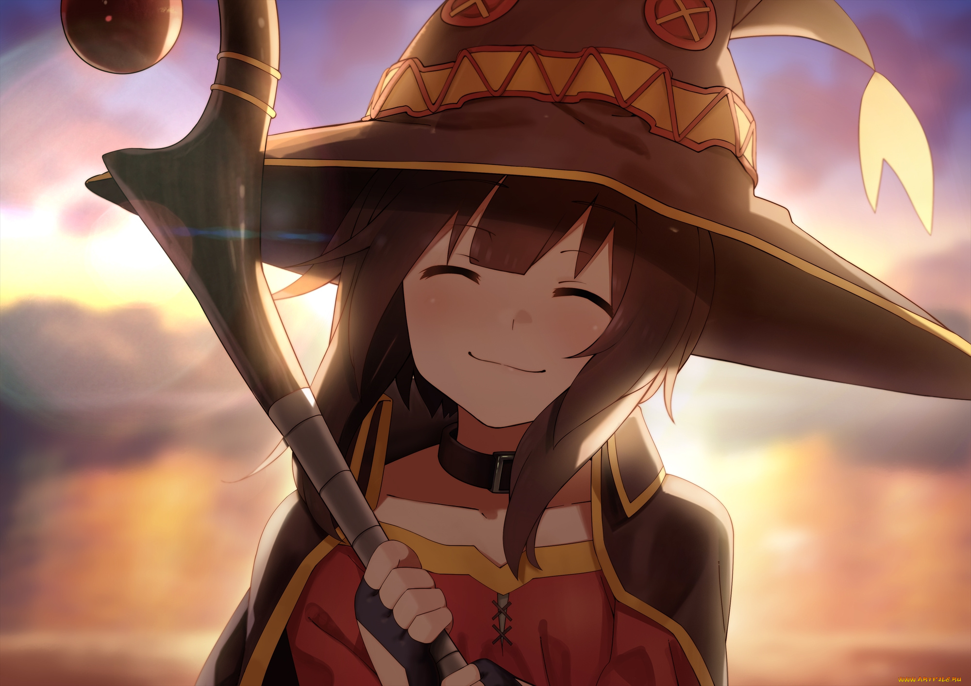 аниме, kono, subarashii, sekai, ni, shukufuku, wo, megumin, dacchi, девочка, шляпа, посох