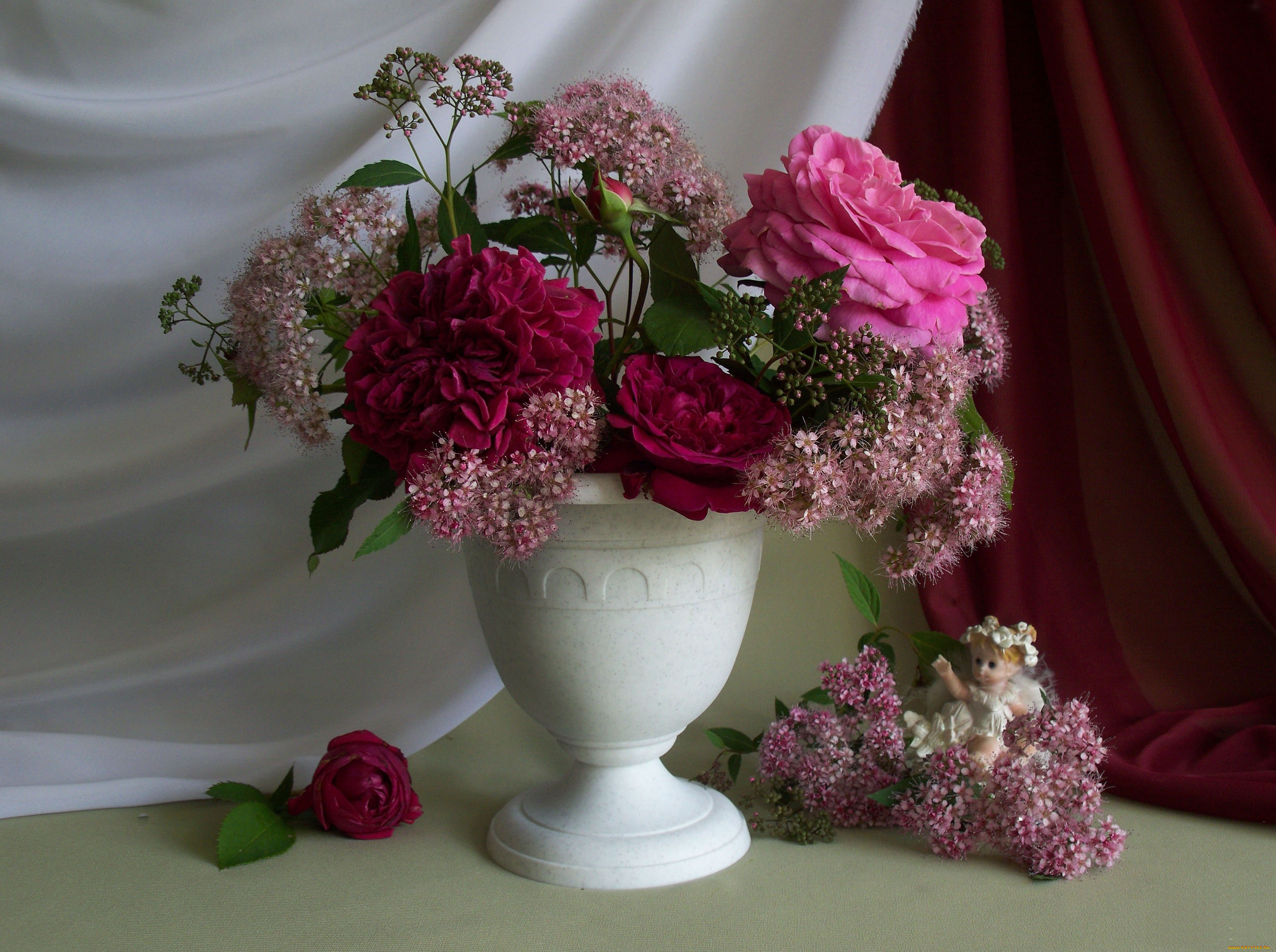цветы, букеты, композиции, ваза, розы, статуэтка