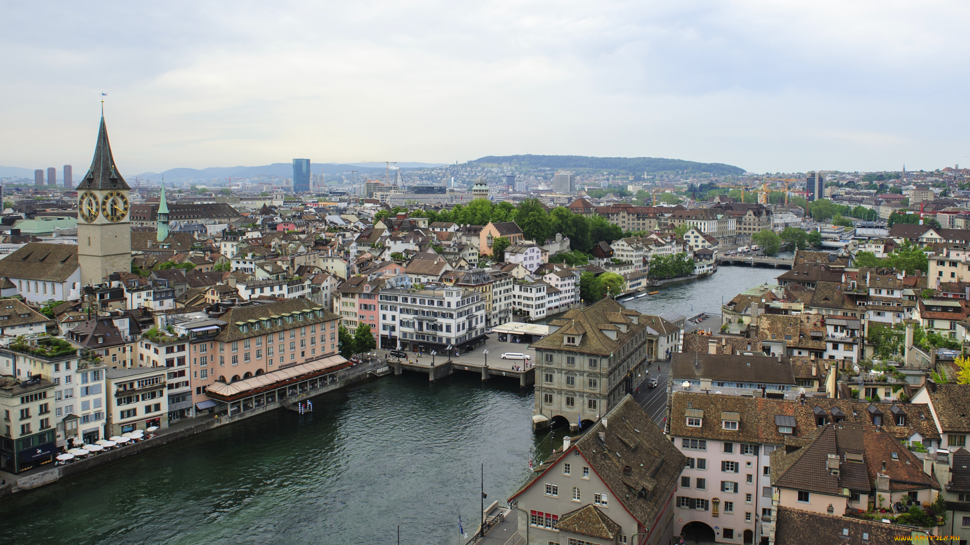 города, цюрих, , швейцария, панорама, река
