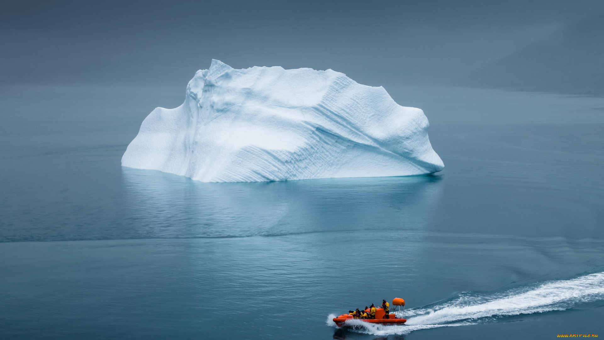 природа, айсберги, и, ледники, гренландия, айсберг, спасательная, шлюпка