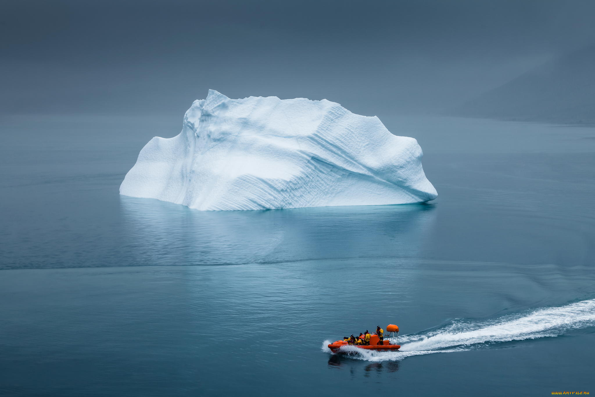 природа, айсберги, и, ледники, гренландия, айсберг, спасательная, шлюпка
