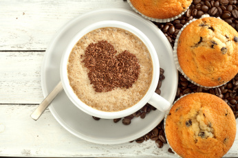 Картинка еда кофе +кофейные+зёрна кофейные зерна сердце кексы