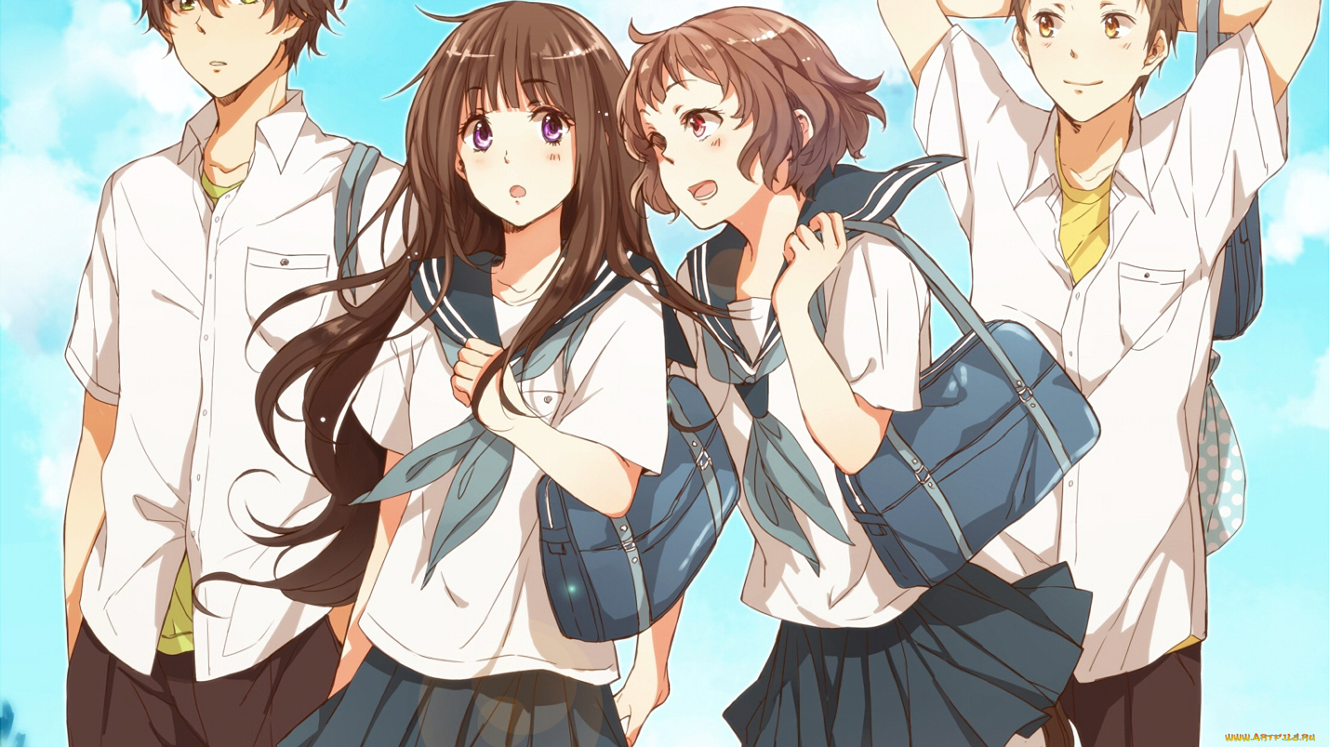 аниме, hyouka, взгляд, фон, девушки