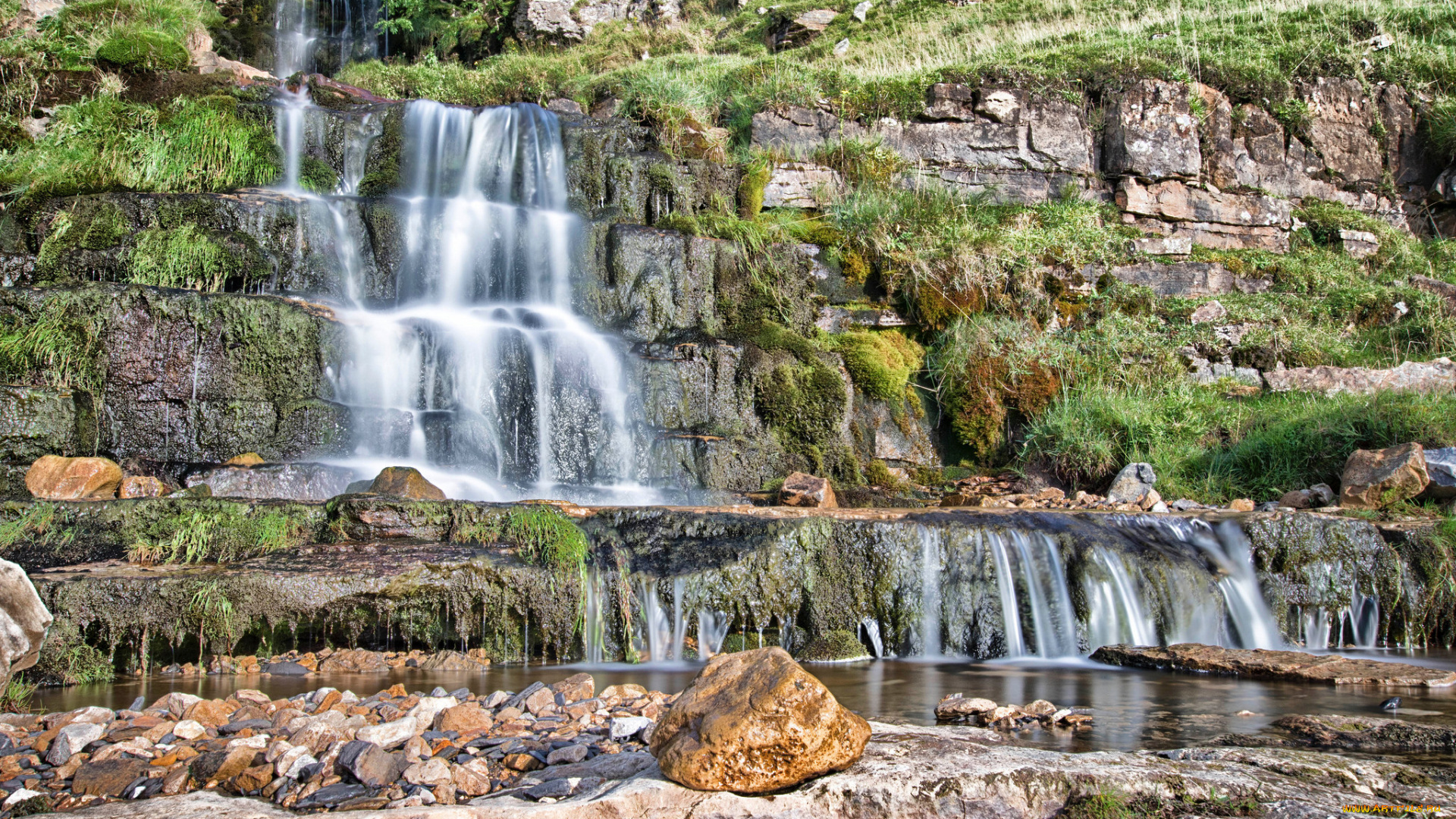 природа, водопады, водопад, река, лес