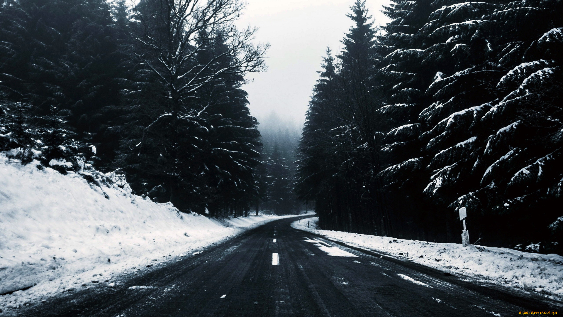 природа, дороги, снег, зима, шоссе