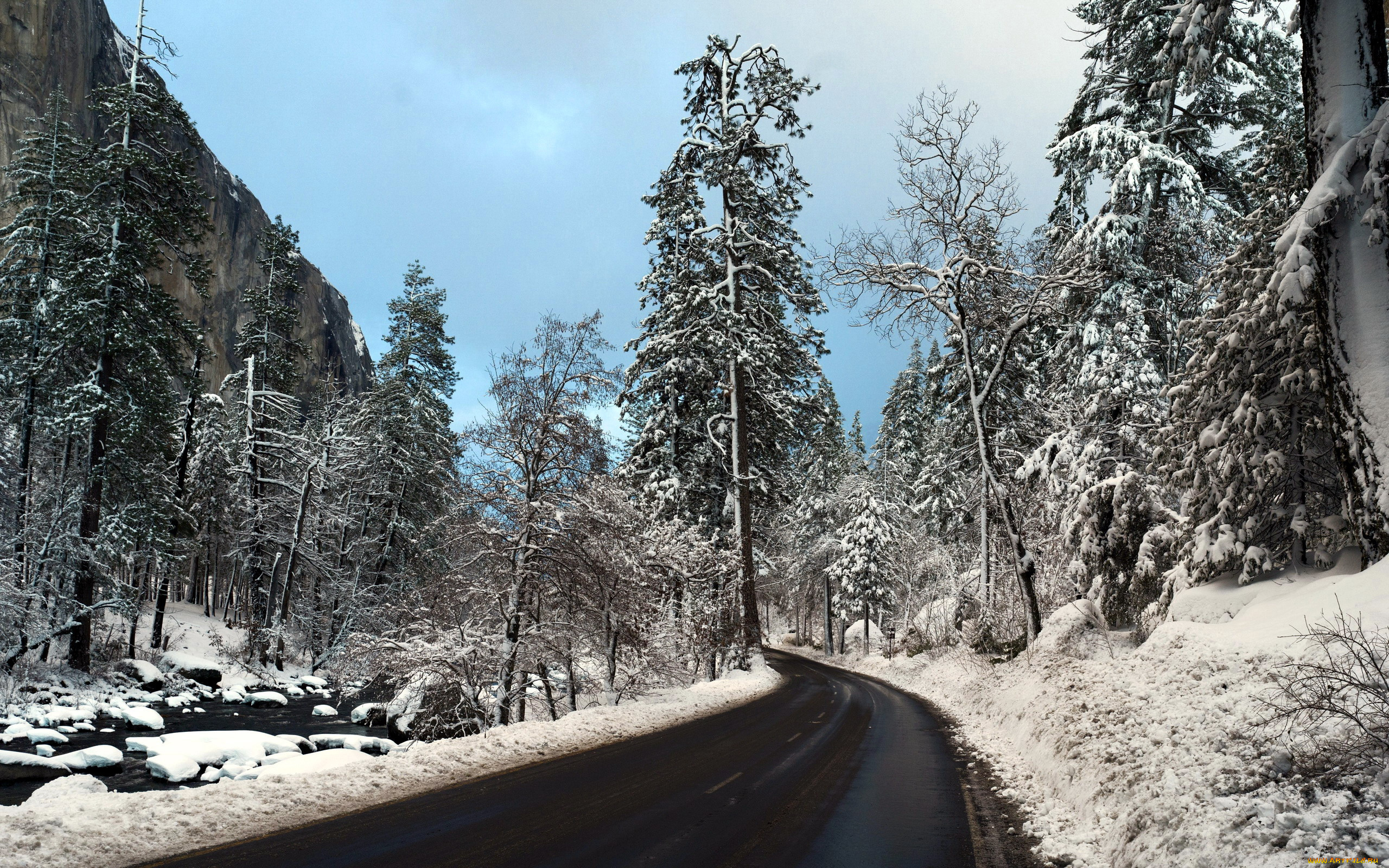 природа, дороги, шоссе, зима, снег