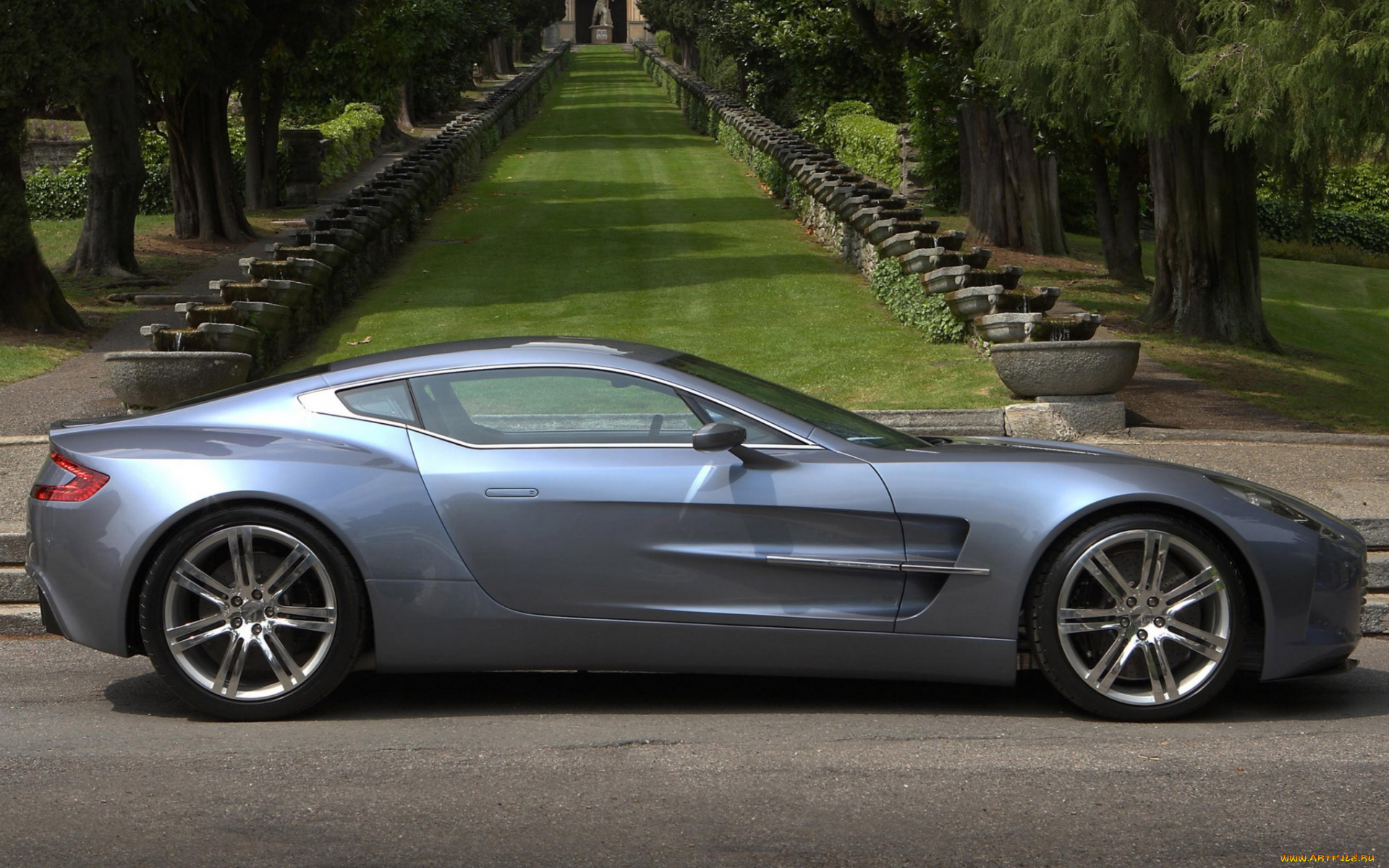 aston, martin, one-77, автомобили, aston, martin, серебристый, аллея, парк