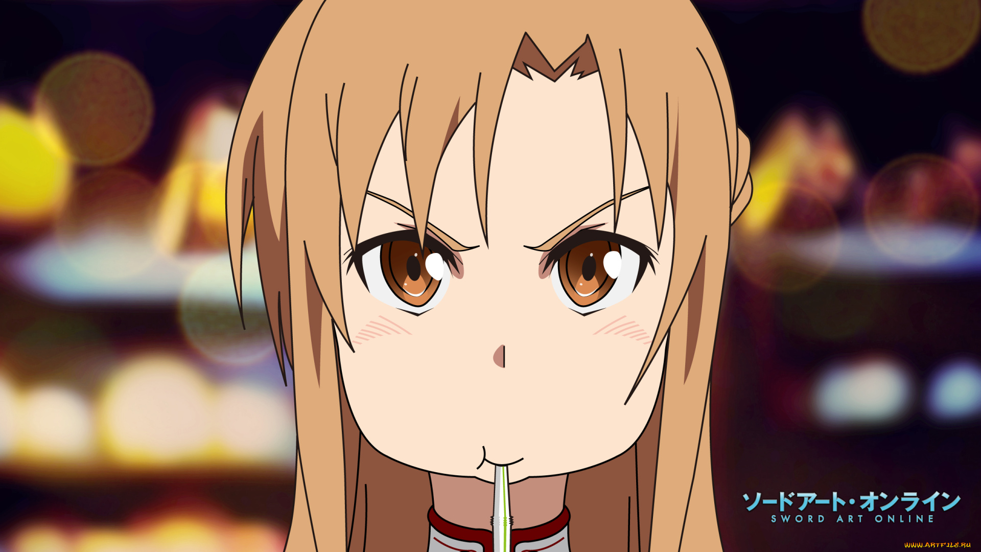 аниме, sword, art, online, yuuki, asuna, sword, art, online, трубочка, недовольство, асуна