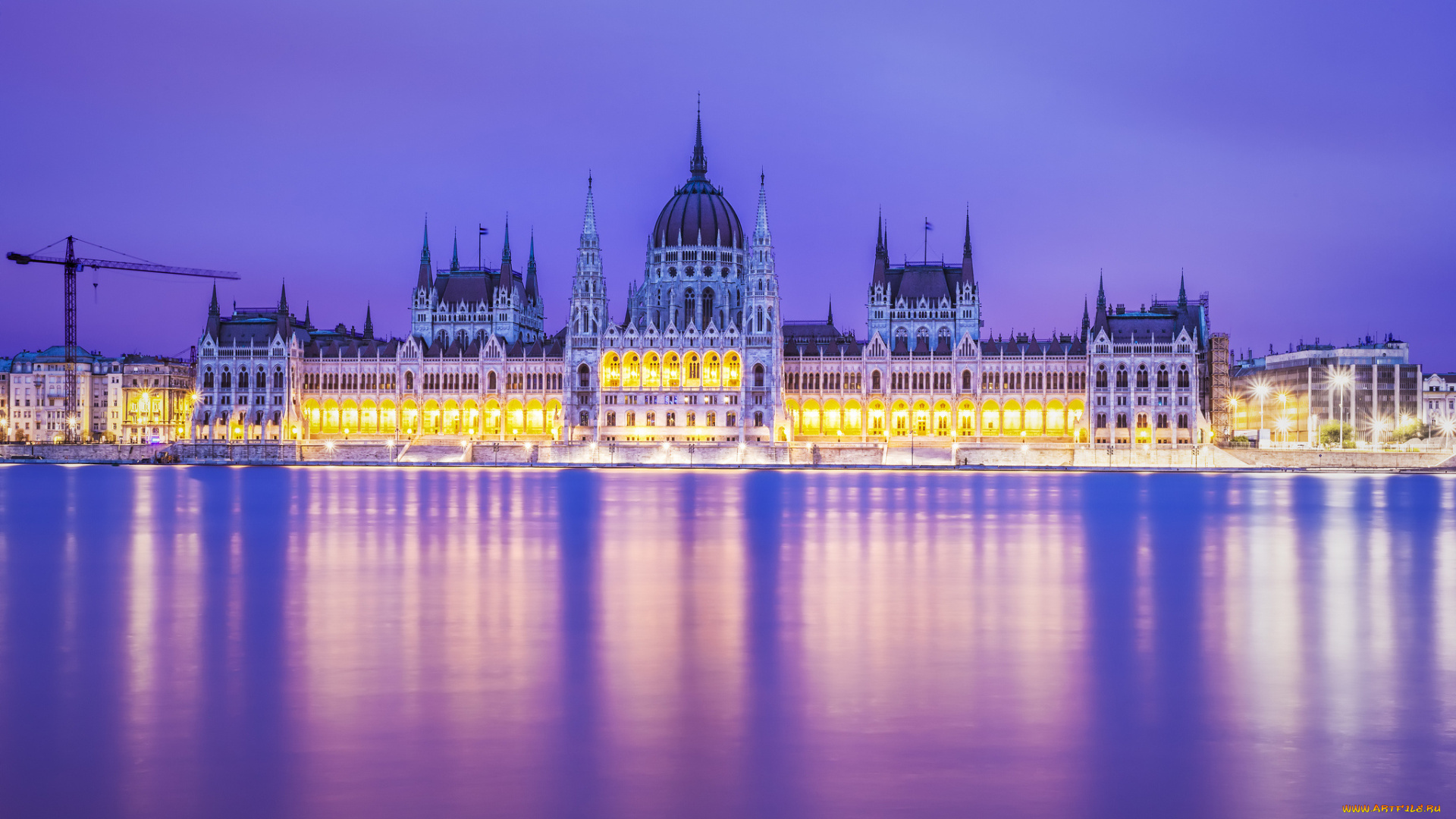 города, будапешт, , венгрия, здание, парламента, река