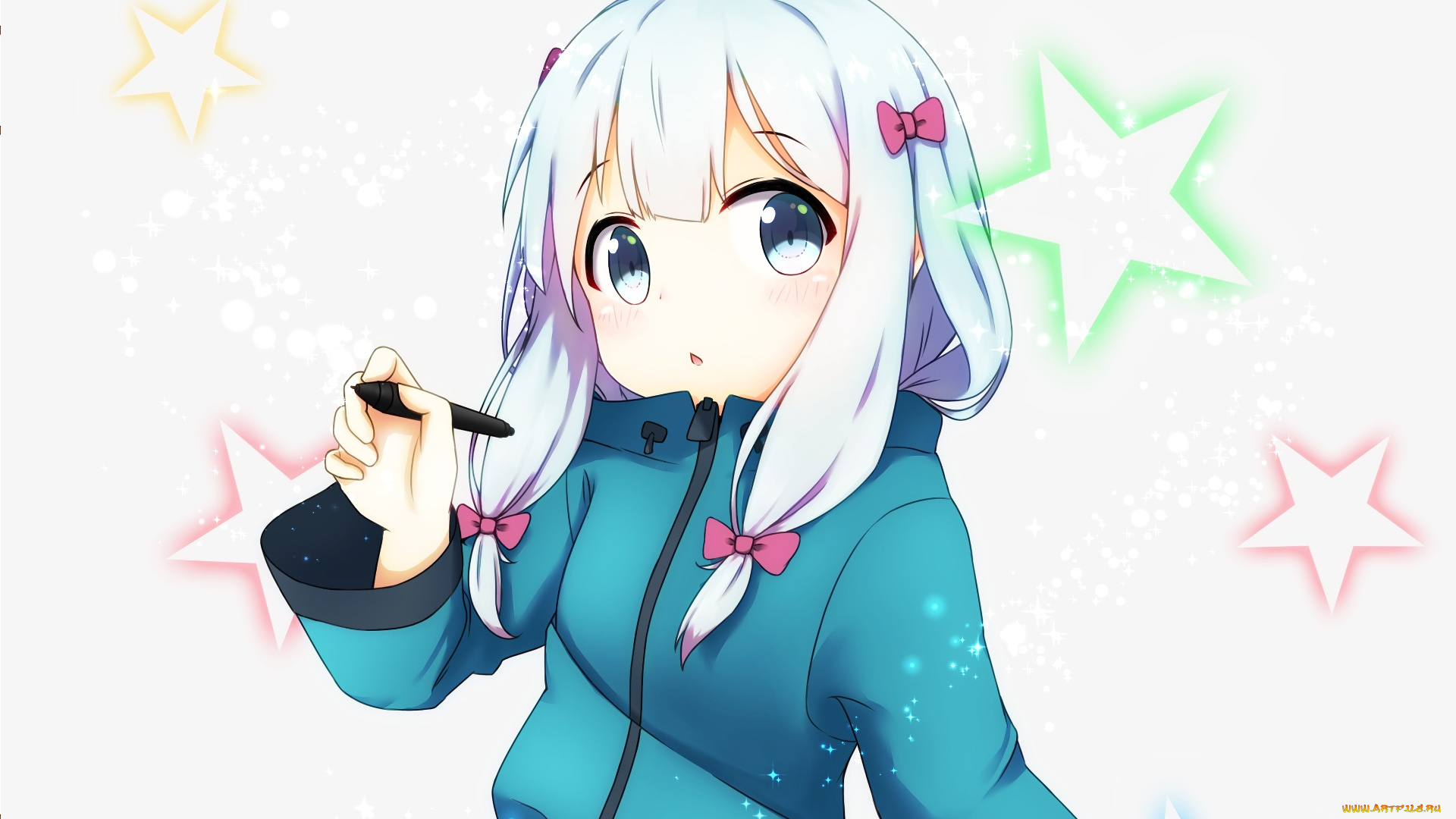 аниме, eromanga-sensei, девушка, взгляд, фон