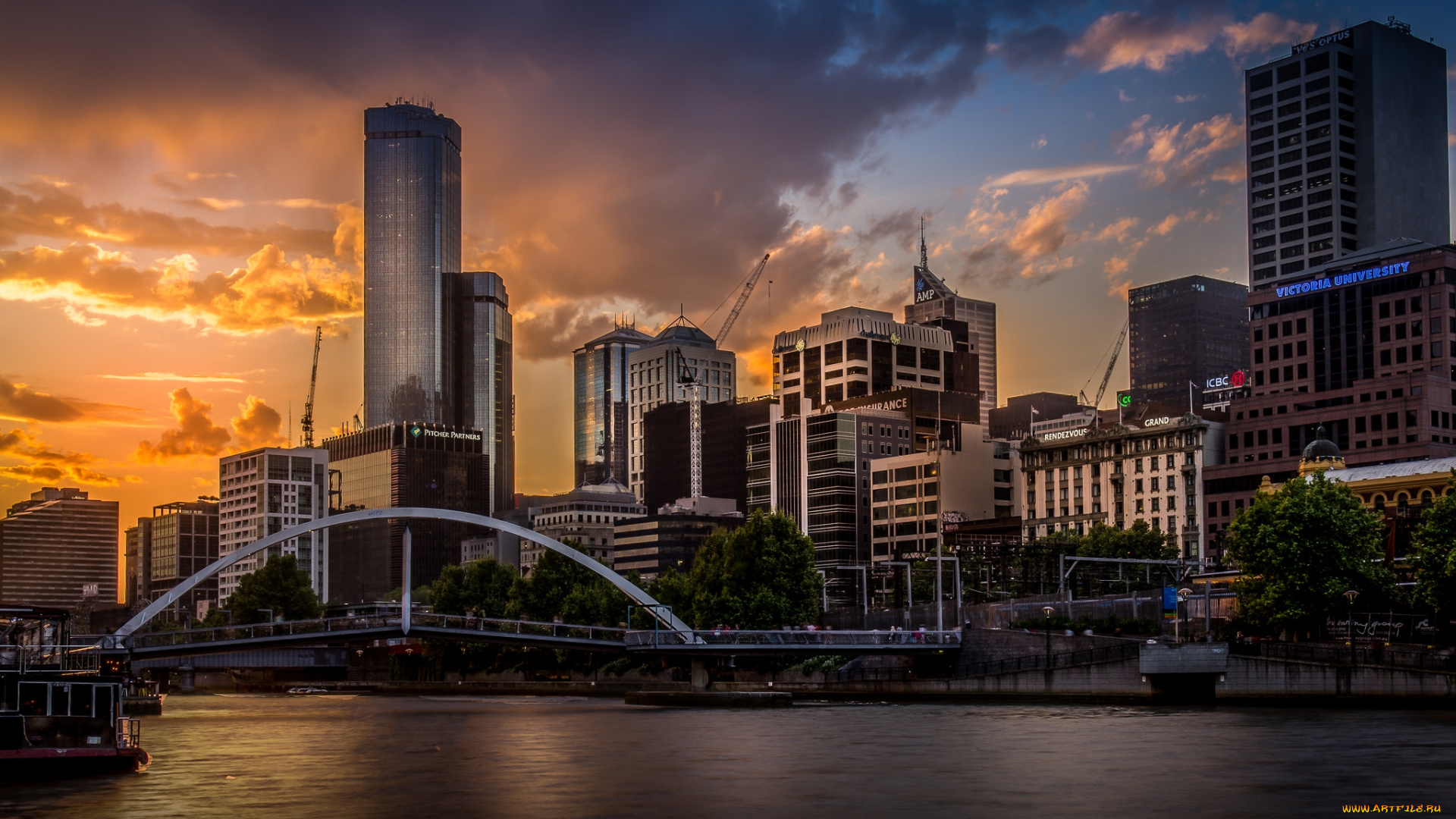 melbourne, sunset, города, мельбурн, , австралия, высотки