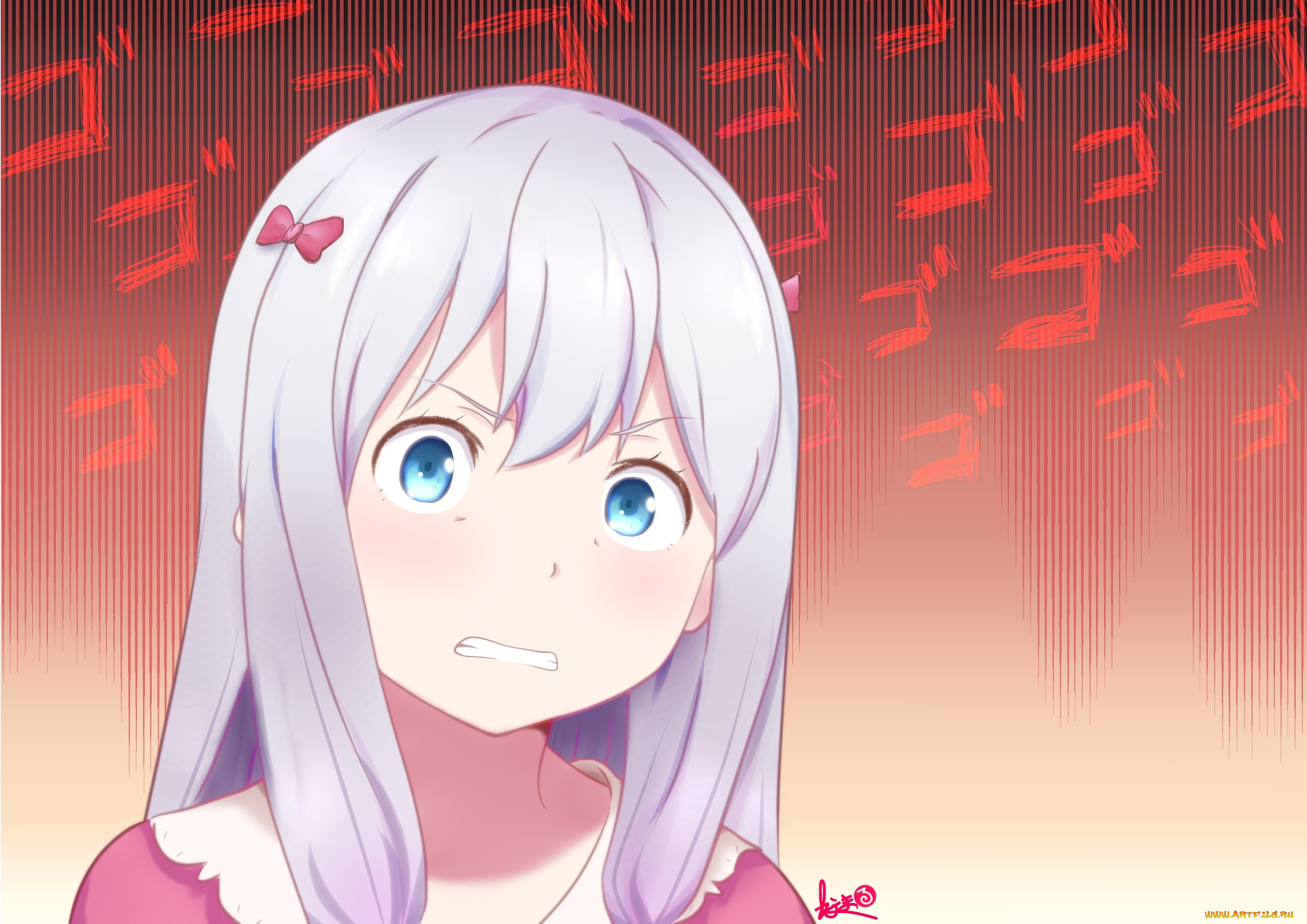 аниме, eromanga-sensei, девушка, взгляд, фон