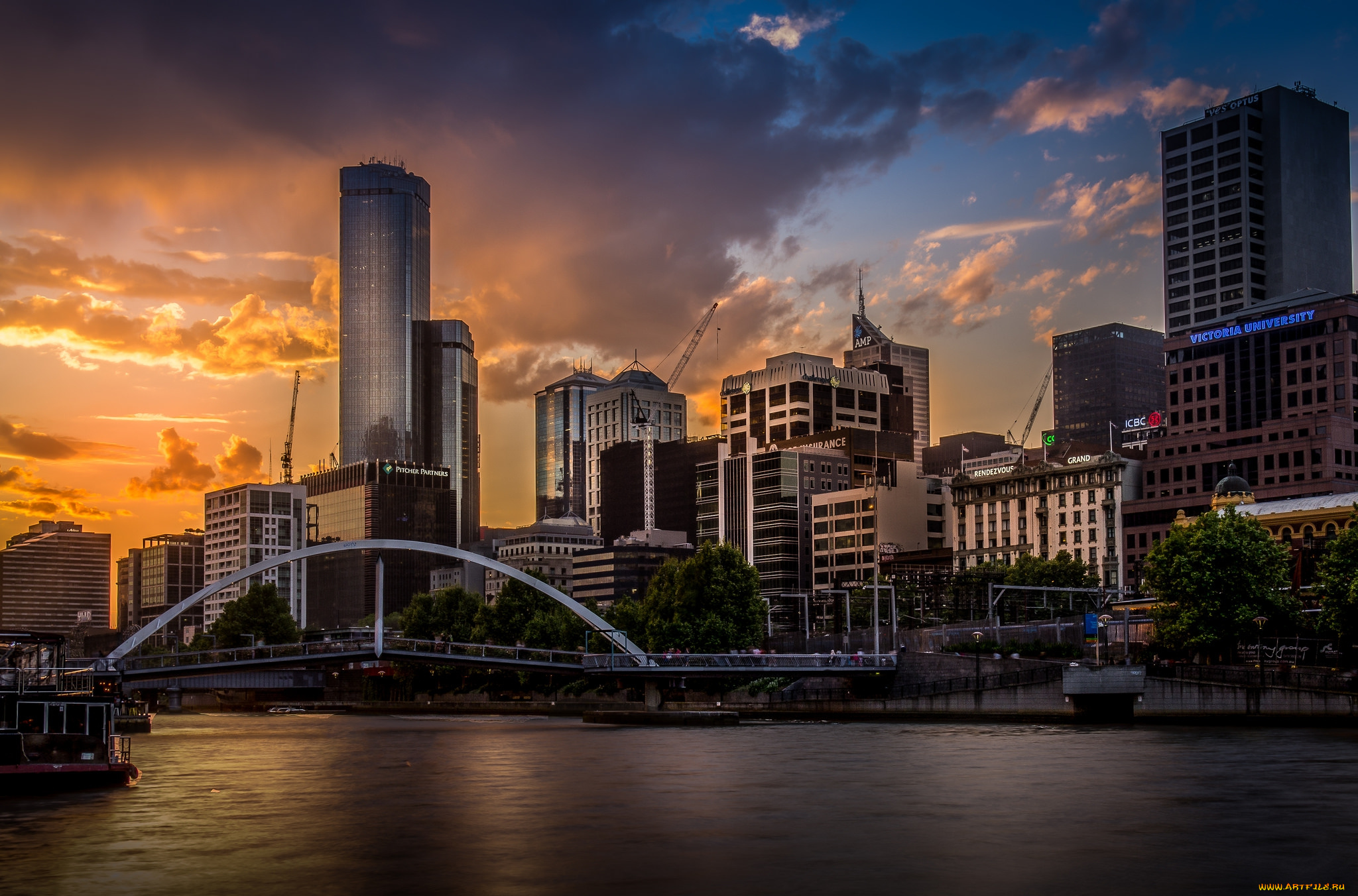 melbourne, sunset, города, мельбурн, , австралия, высотки