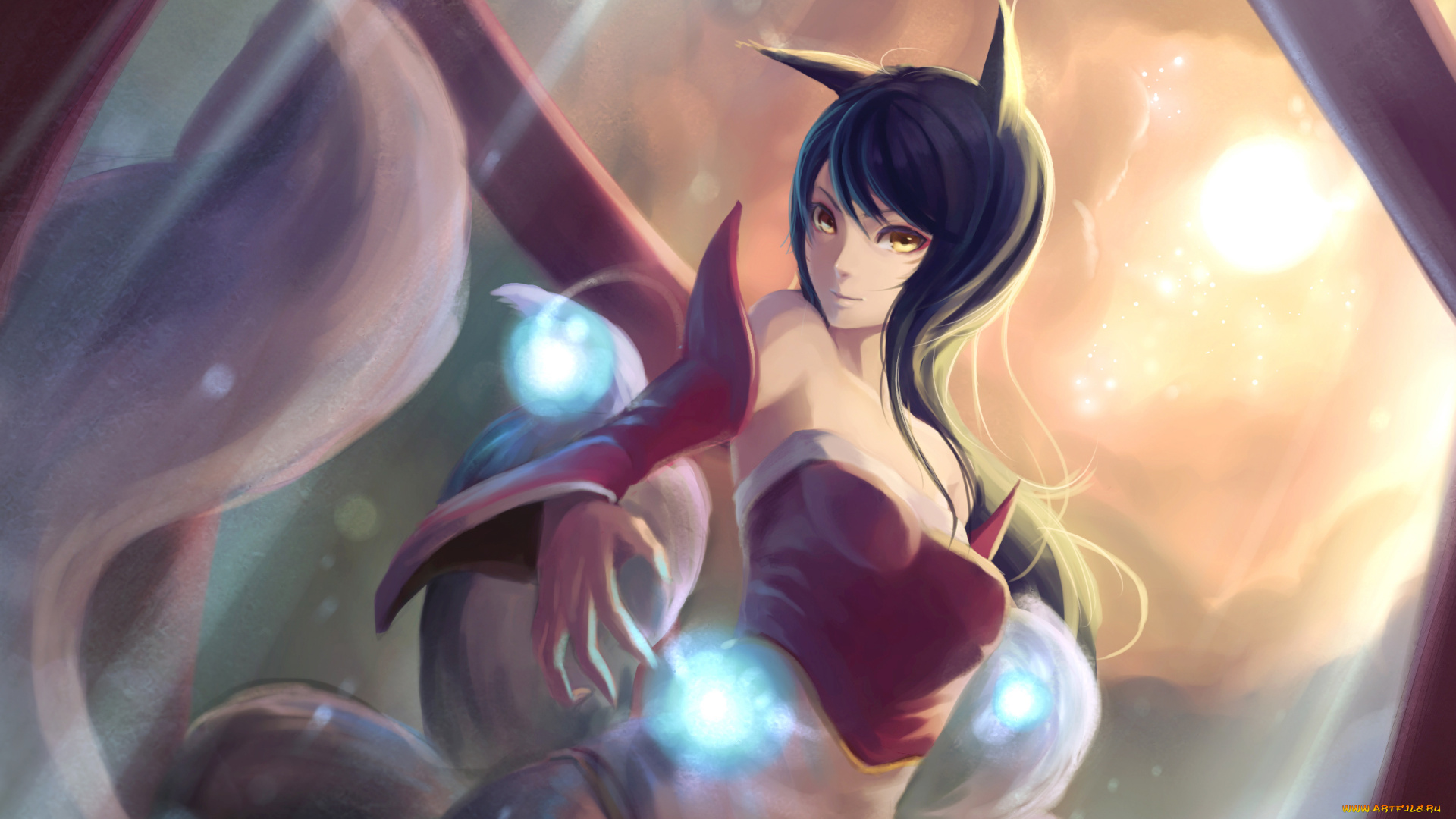 league, of, legends, фэнтези, магия, девушка, ahri, лисичка, хвосты, league, of, legends