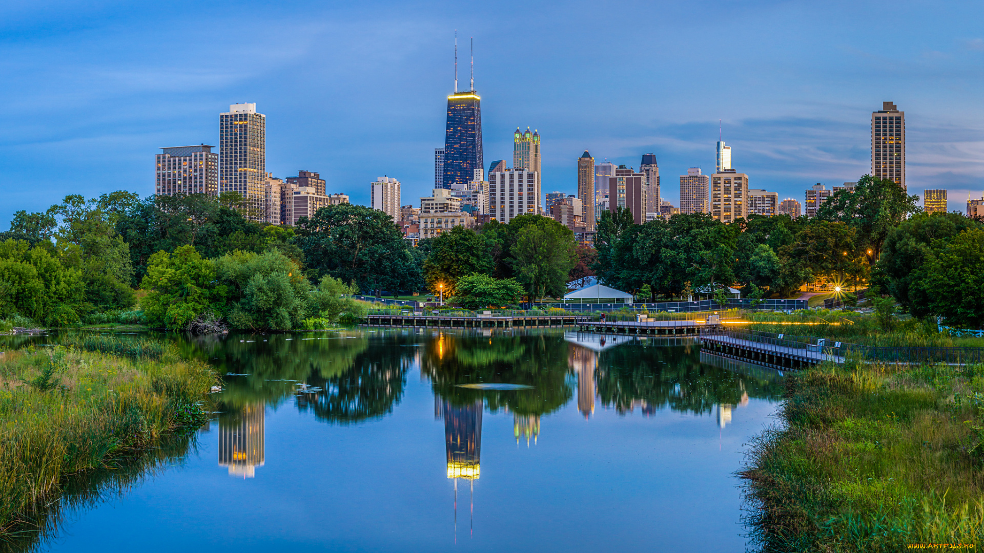 chicago, skyline, from, lincoln, park, города, Чикаго, , сша, парк, обзор, небоскребы