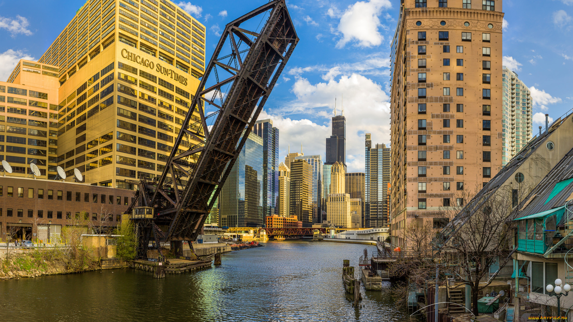 kinzie, megapan, города, Чикаго, , сша, небоскребы, мост, река