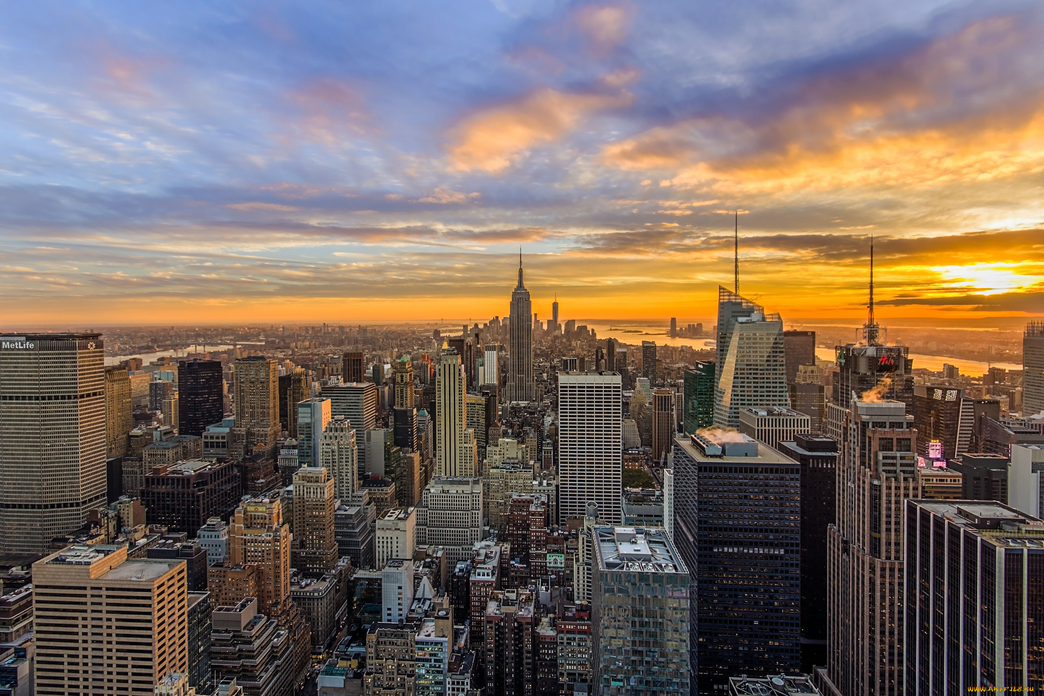 nyc, sunset, города, нью-йорк, , сша, город, заря, панорама