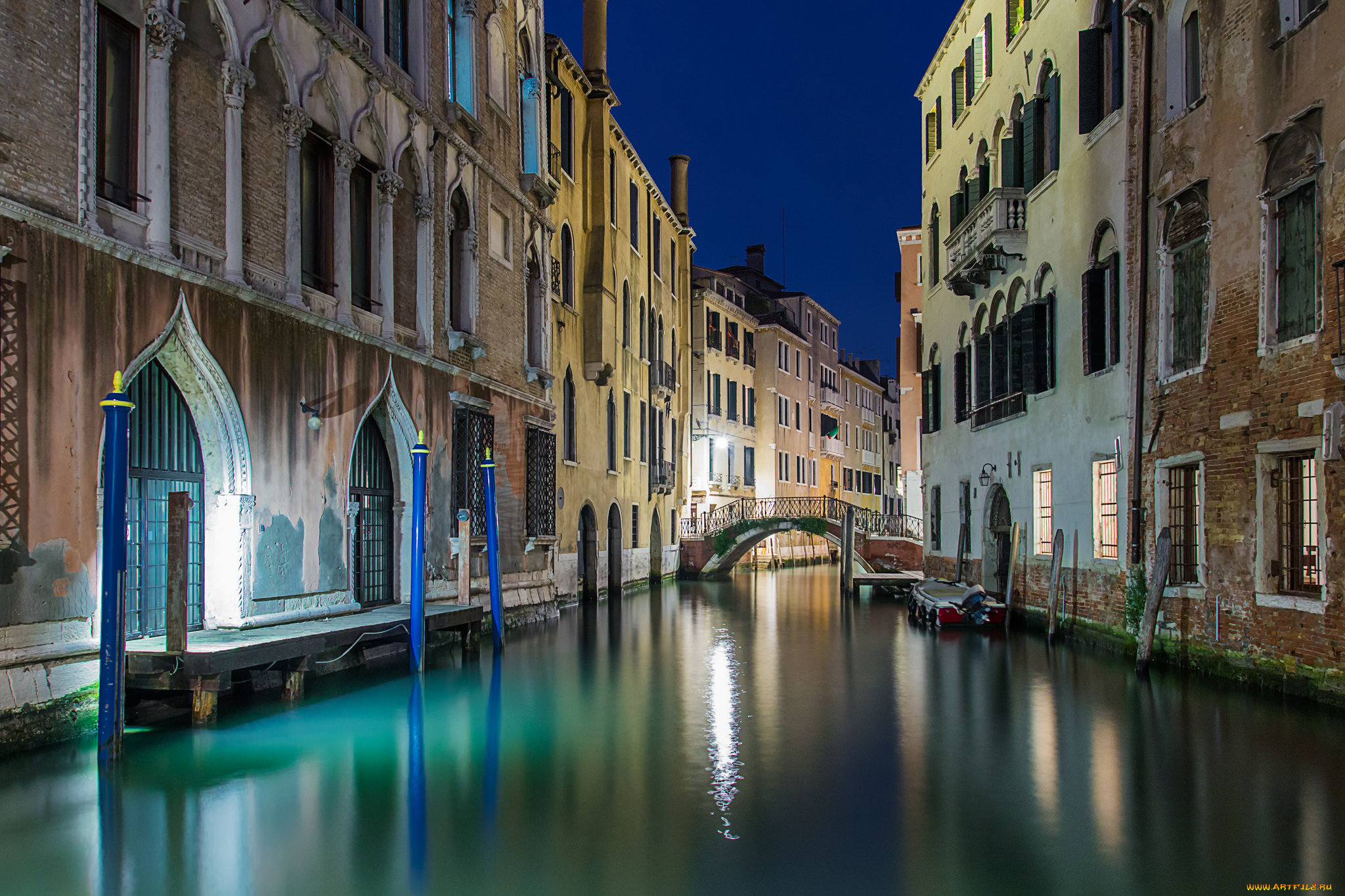 venice, at, night, города, венеция, , италия, здания, канал