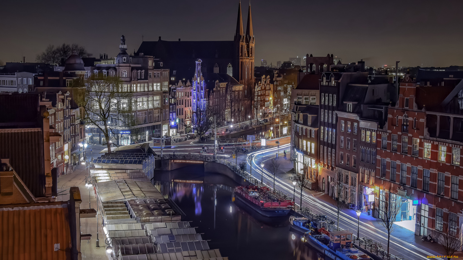 amsterdam, города, амстердам, , нидерланды, ночь, вода, свет