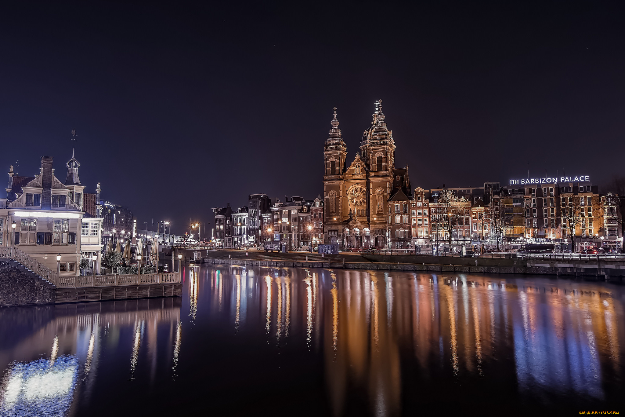 amsterdam, города, амстердам, , нидерланды, ночь, вода, свет