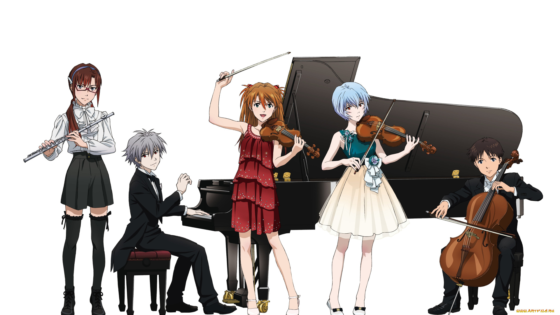 аниме, evangelion, game, neon, genesis, anime, piano, violin, cello, japanese, flute