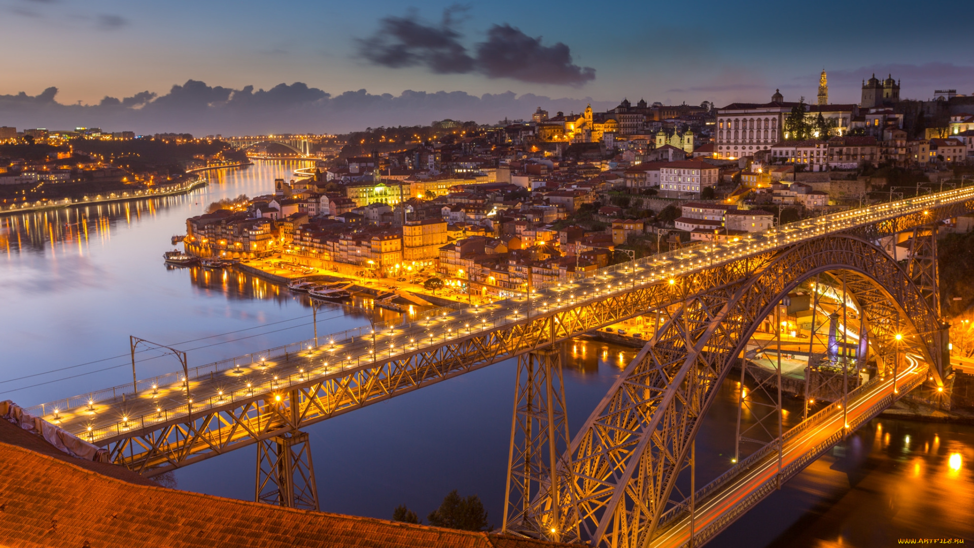 porto, города, -, мосты, ночь, мост