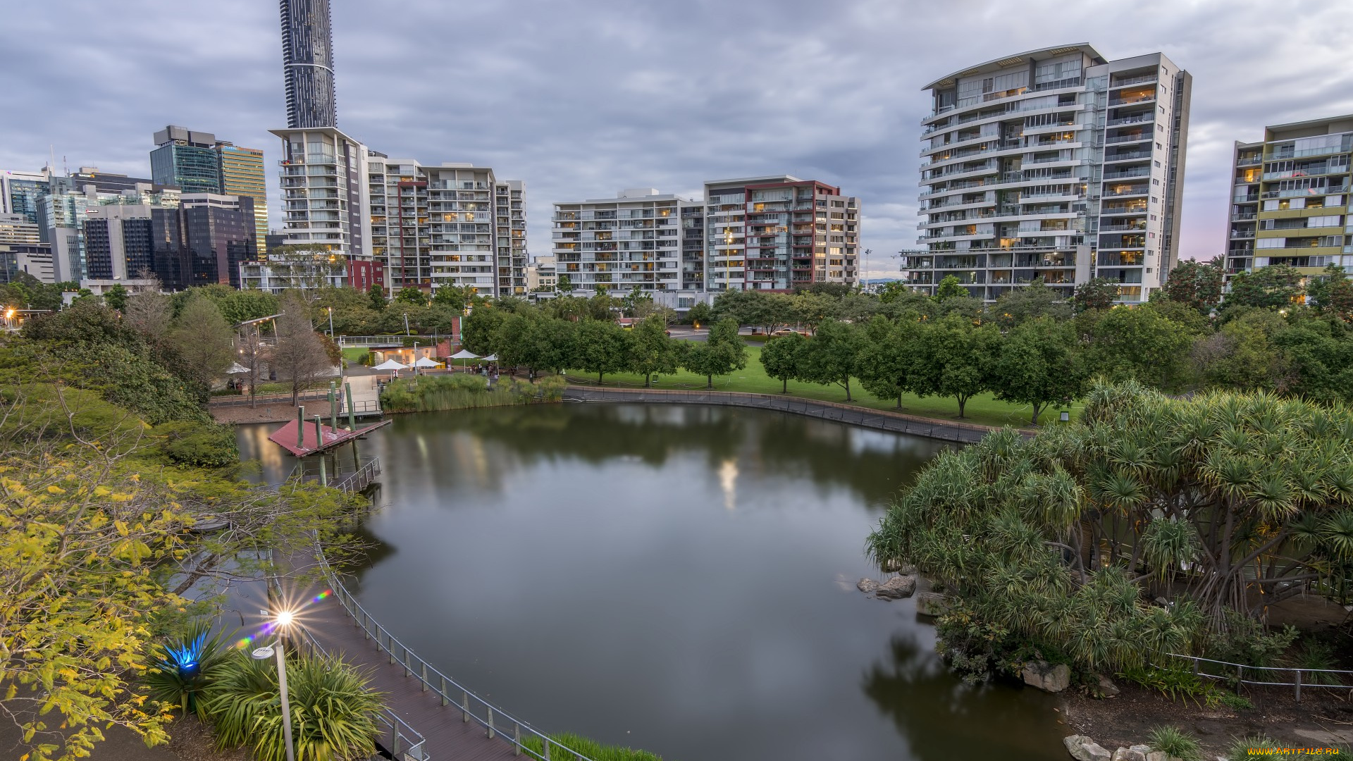 roma, street, parklands, brisbane, города, брисбен, , австралия, пруд, парк