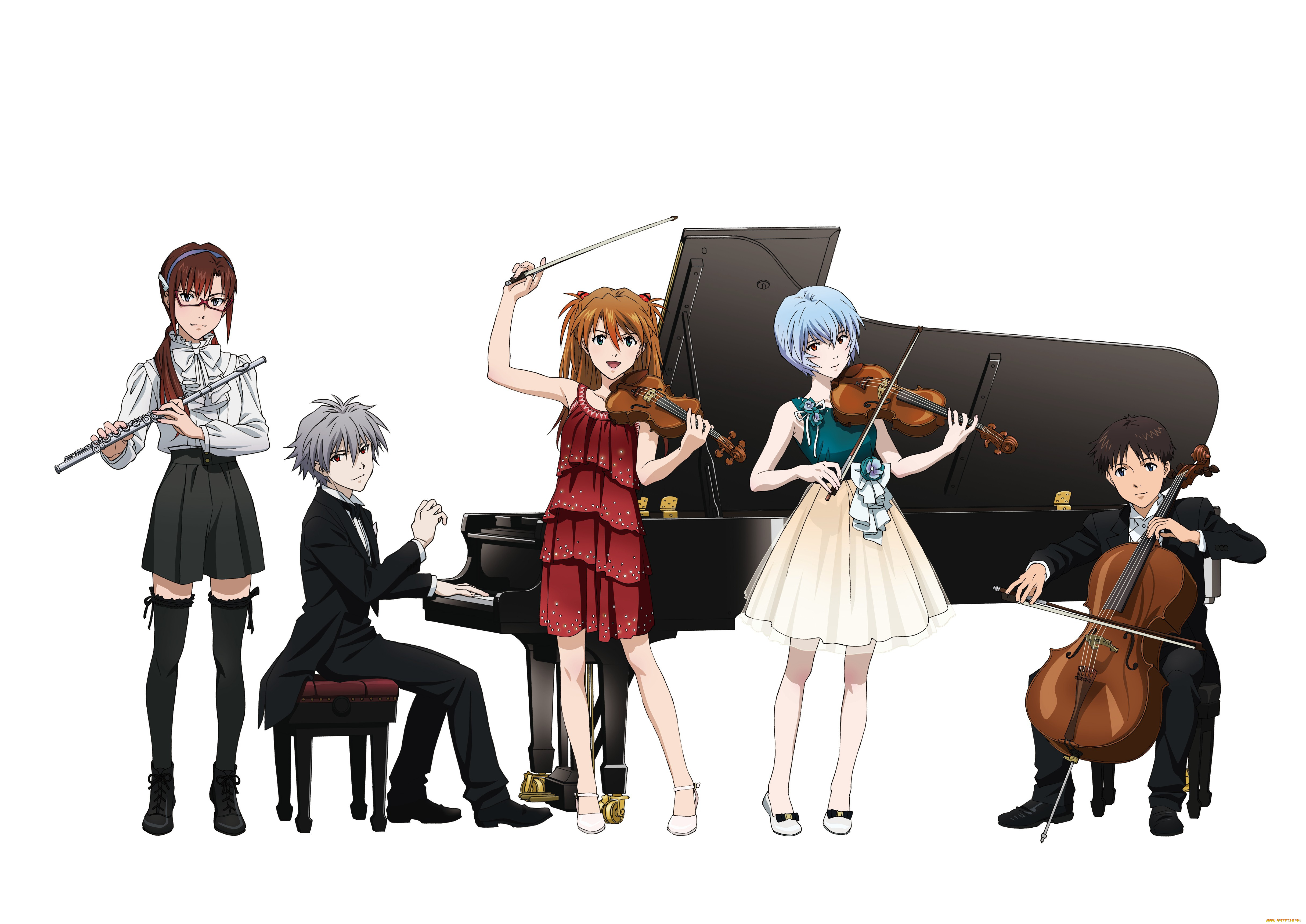 аниме, evangelion, game, neon, genesis, anime, piano, violin, cello, japanese, flute