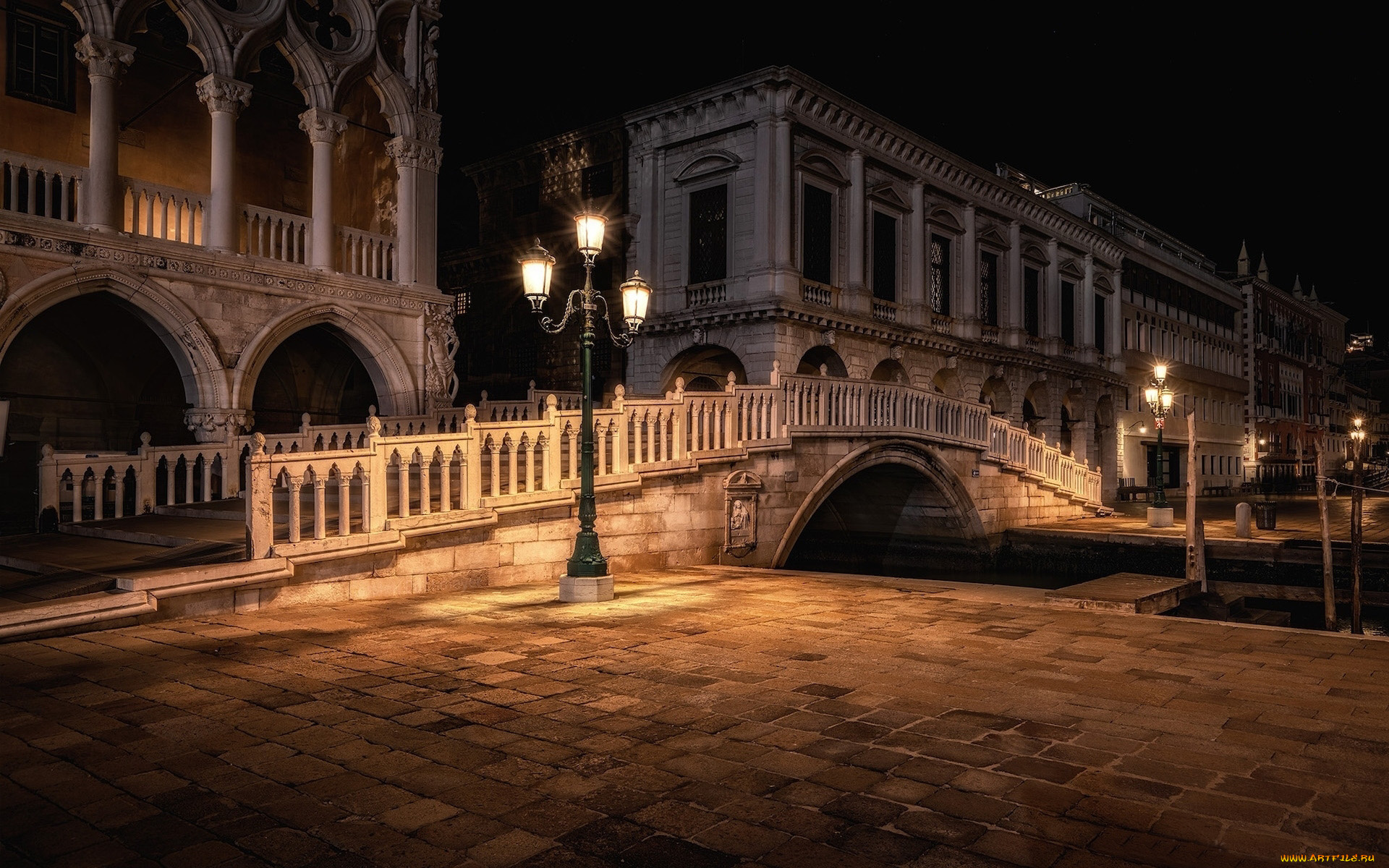города, венеция, , италия, ночь, площадь, фонари