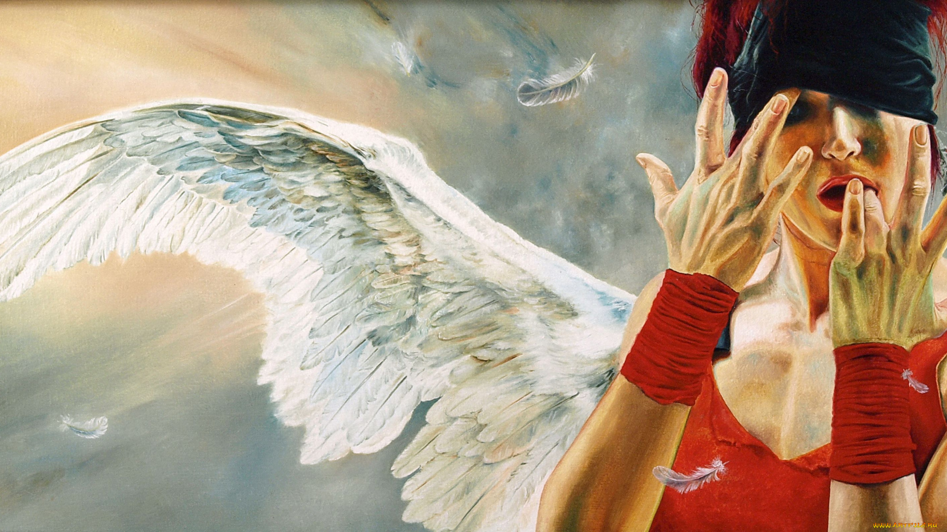 wlodzimierz, kuklinski, №603499, фэнтези, ангелы, девушка, крылья, перья, повязка