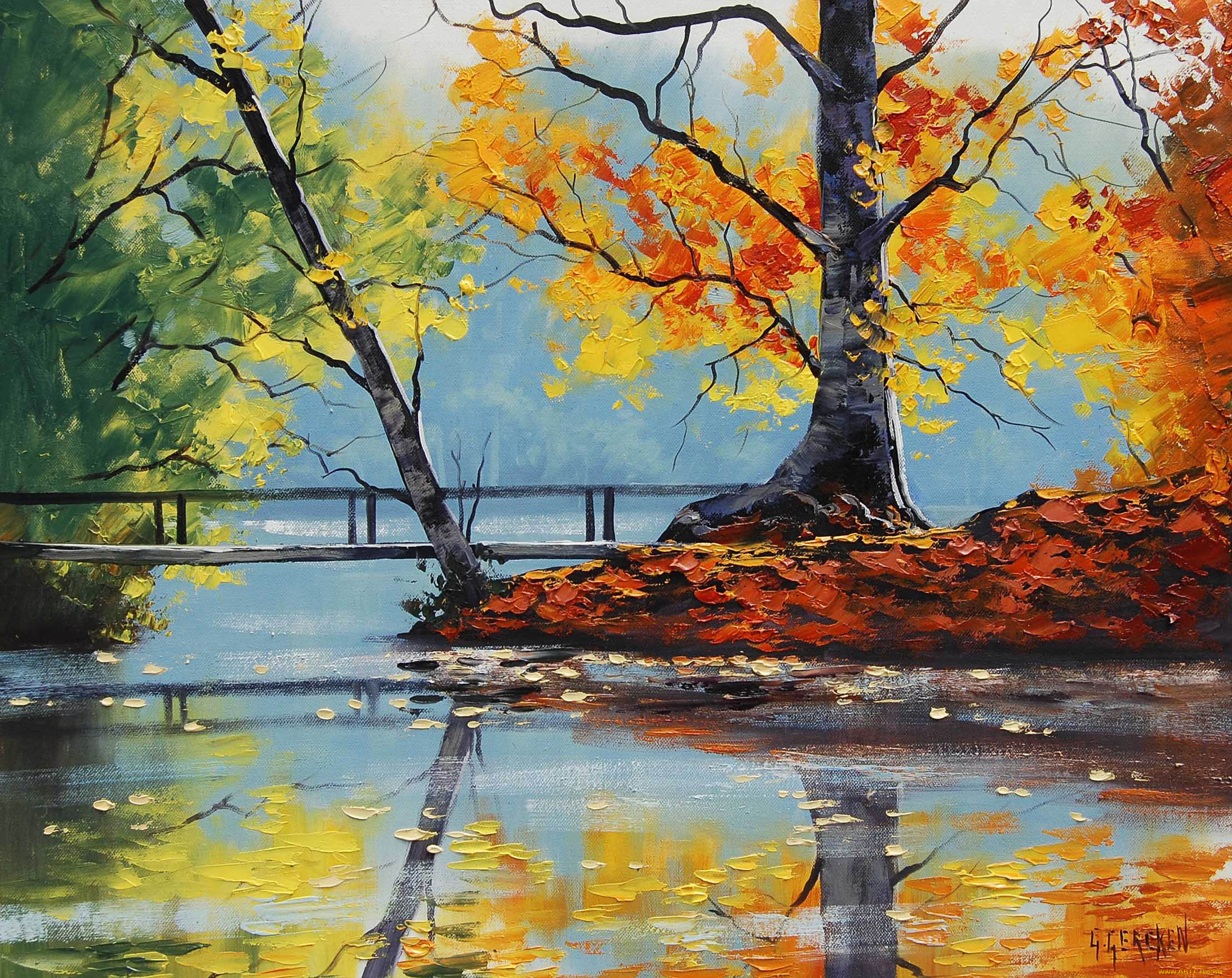 рисованные, graham, gercken, autumn, lake