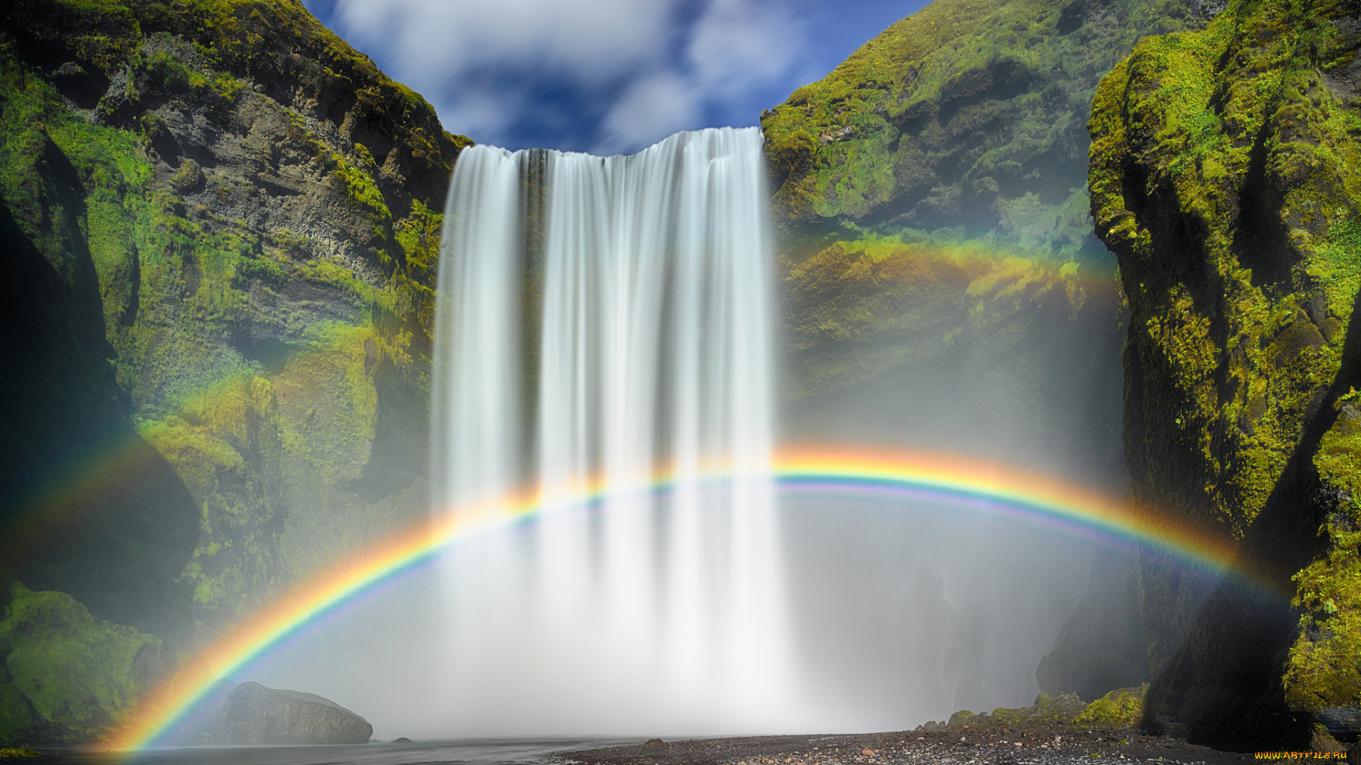 природа, радуга, исландия, skоgafoss, водопад